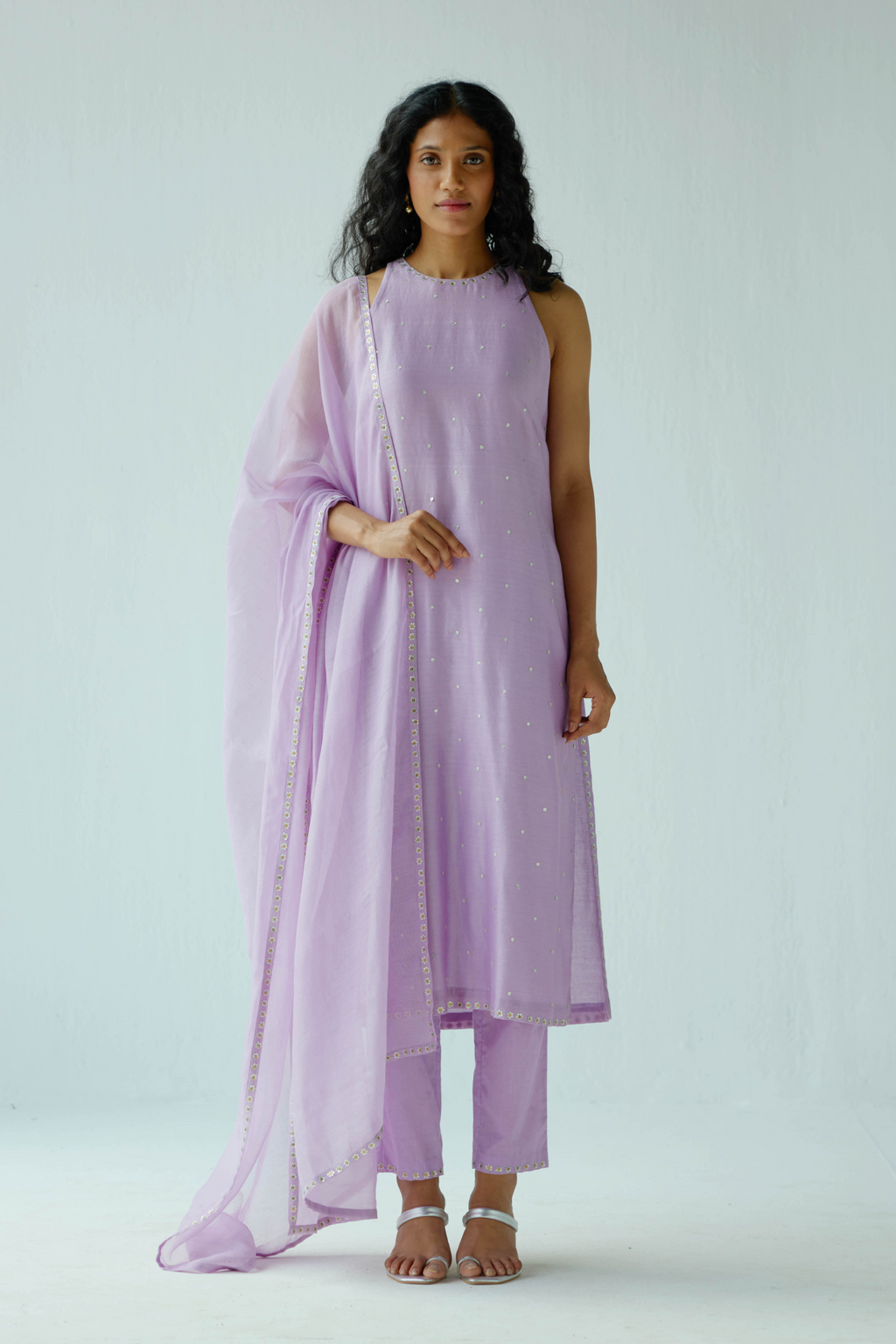 Floral Motif Halter-Neck Kurta Set