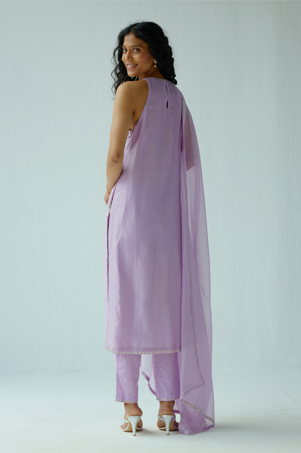 Floral Motif Halter-Neck Kurta Set