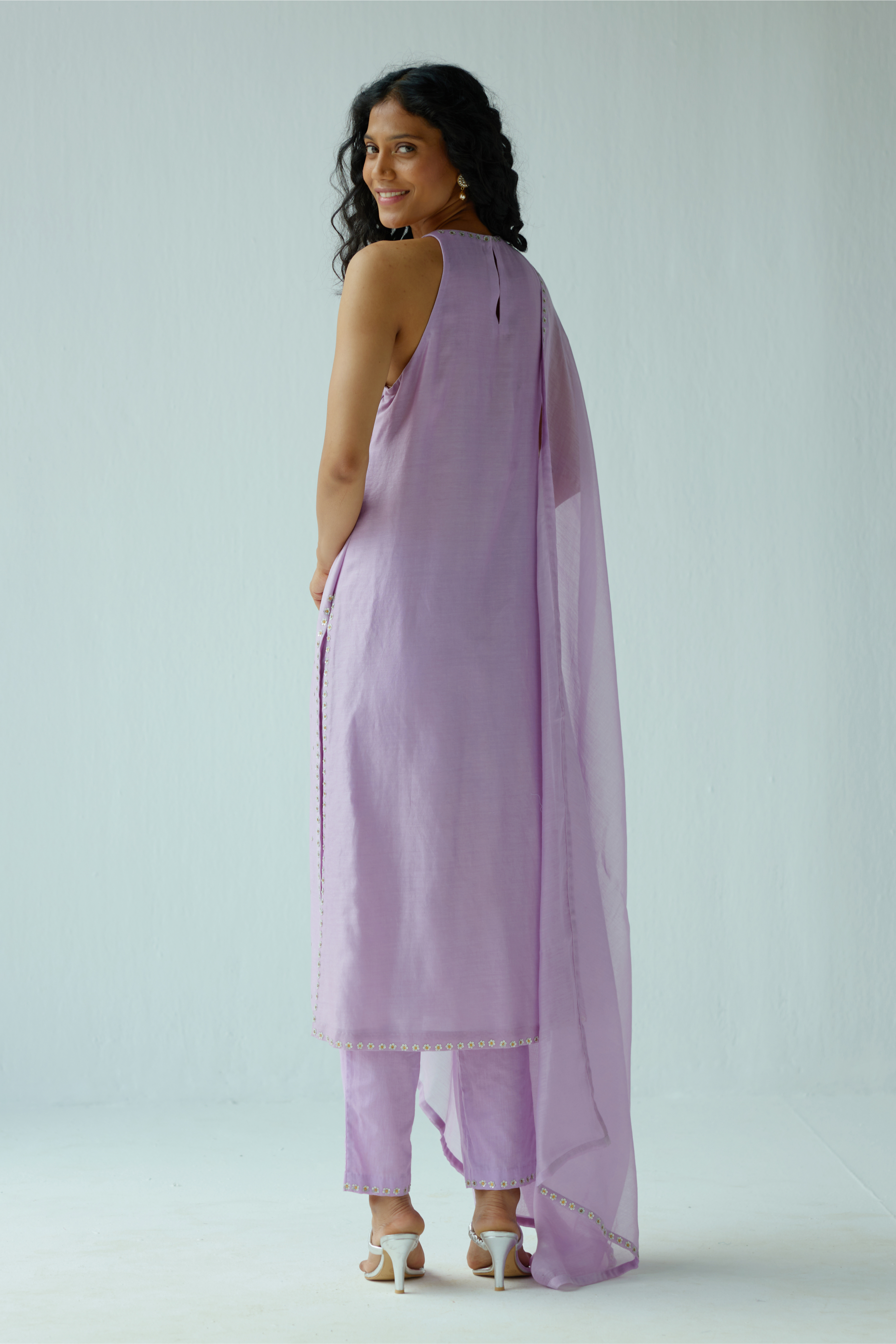 Floral Motif Halter-Neck Kurta Set