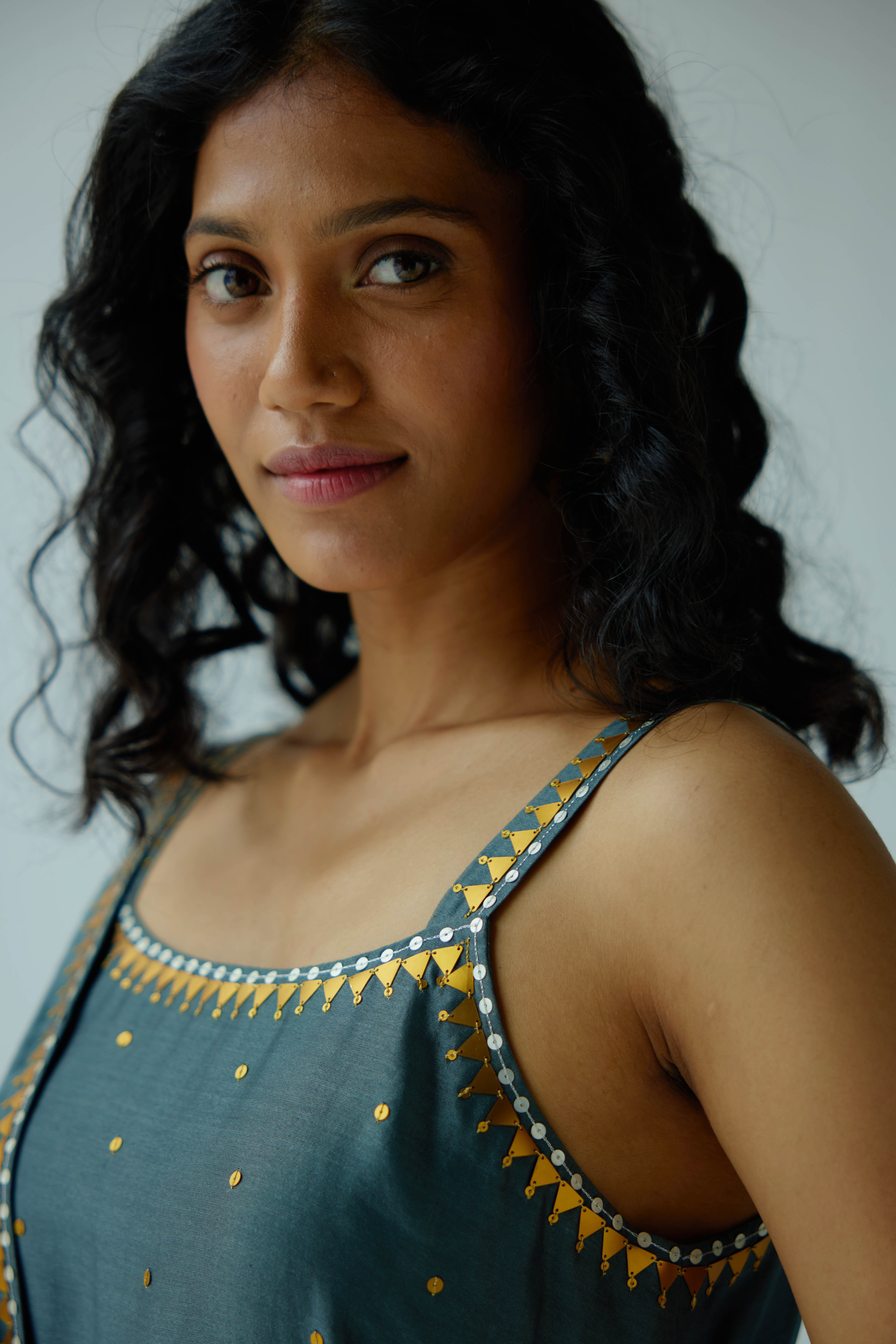 Pyramid Motif Strappy Kurta Set