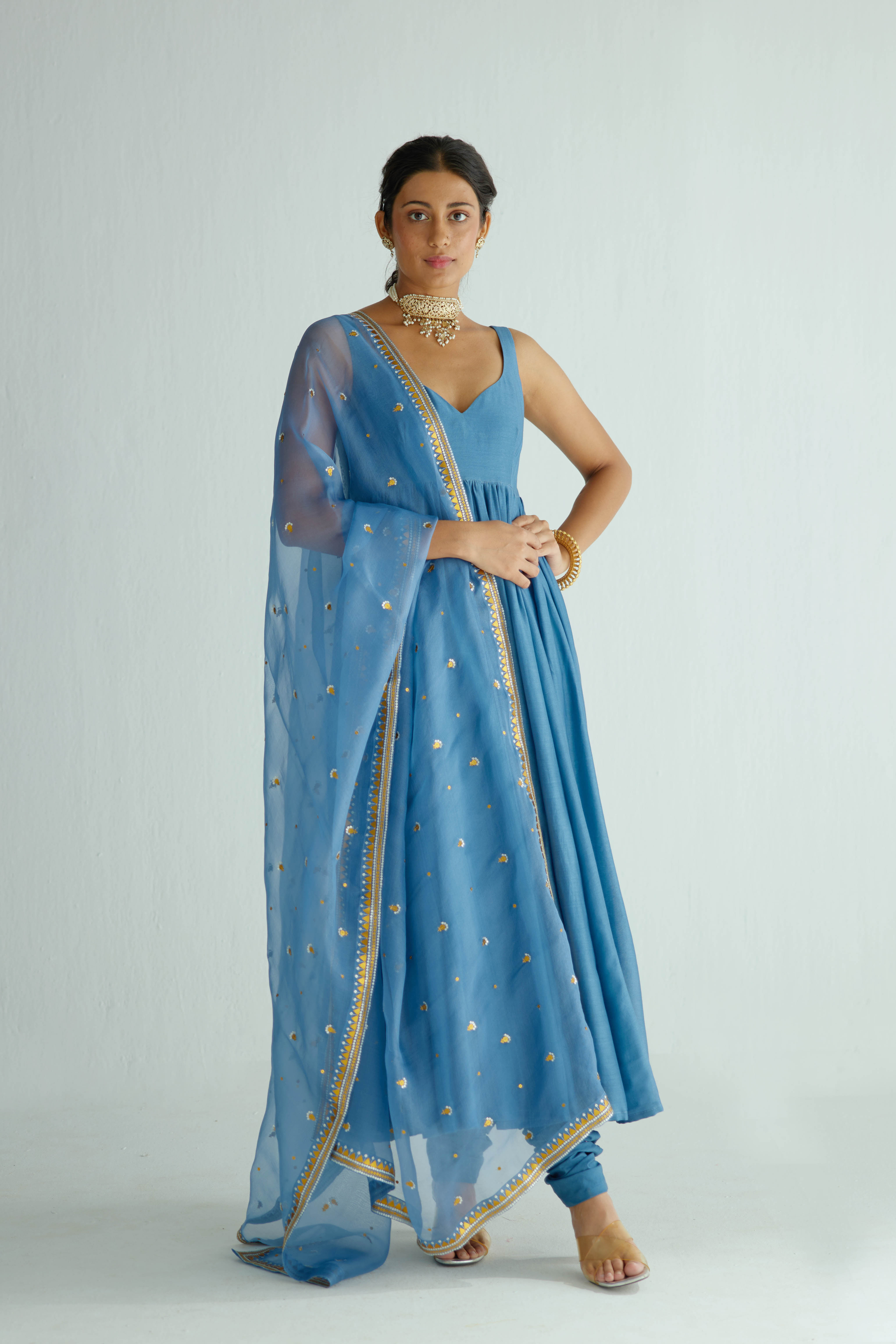 Chaandbali Motif Dupatta And Anarkali Set