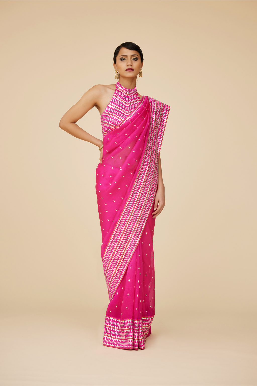 Inverted Fence Border Saree Set