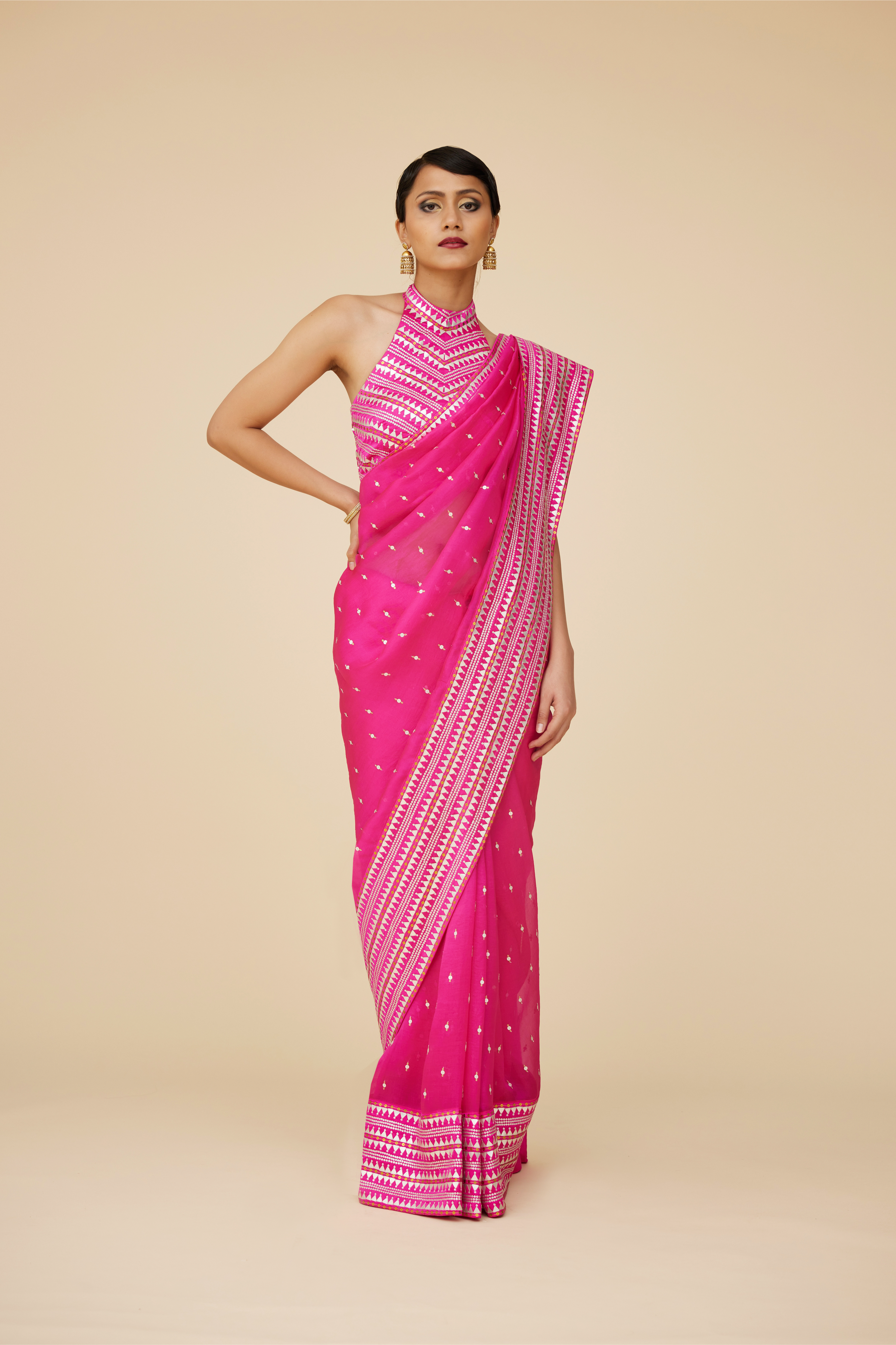 Inverted Fence Border Saree Set