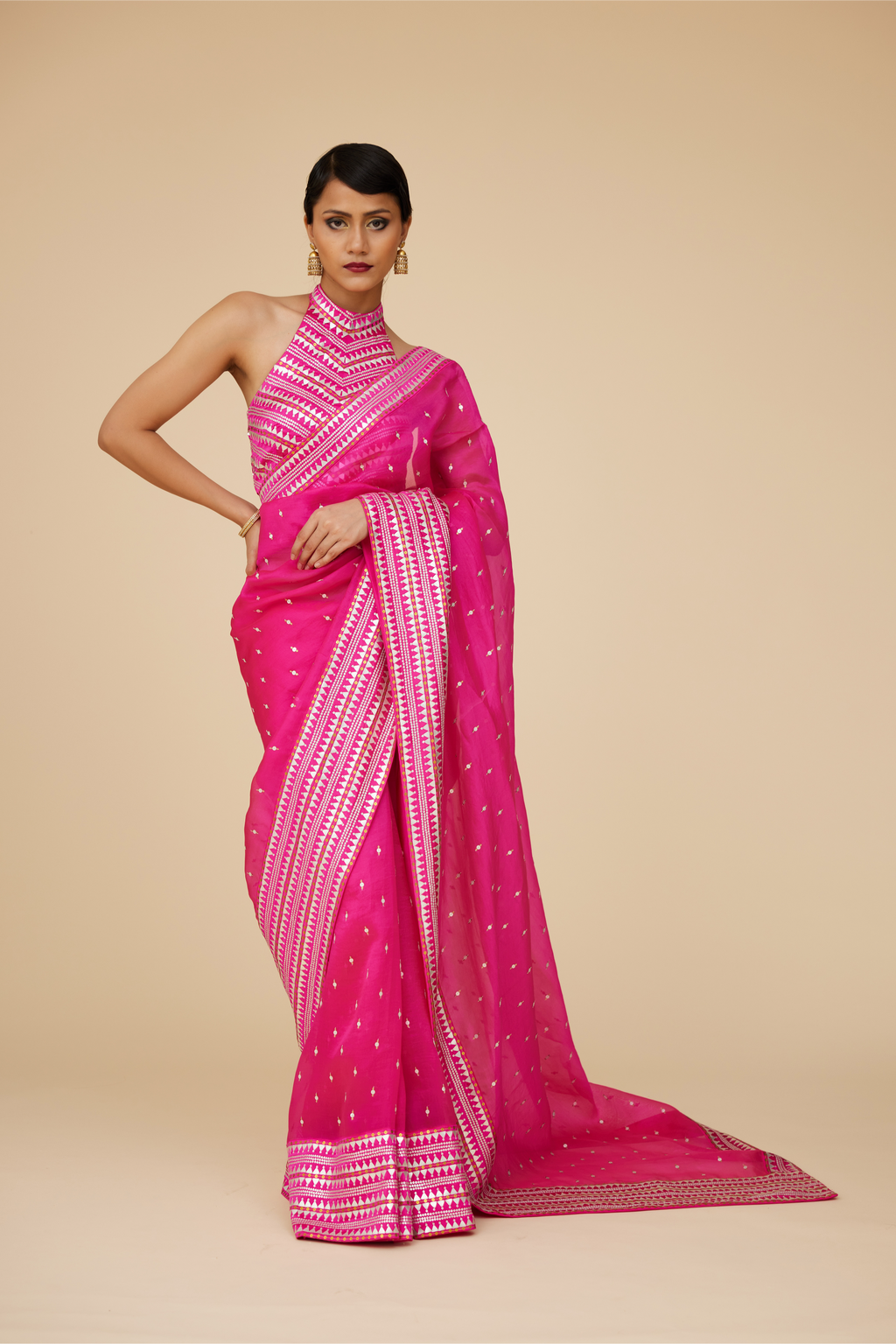 Inverted Fence Border Saree Set