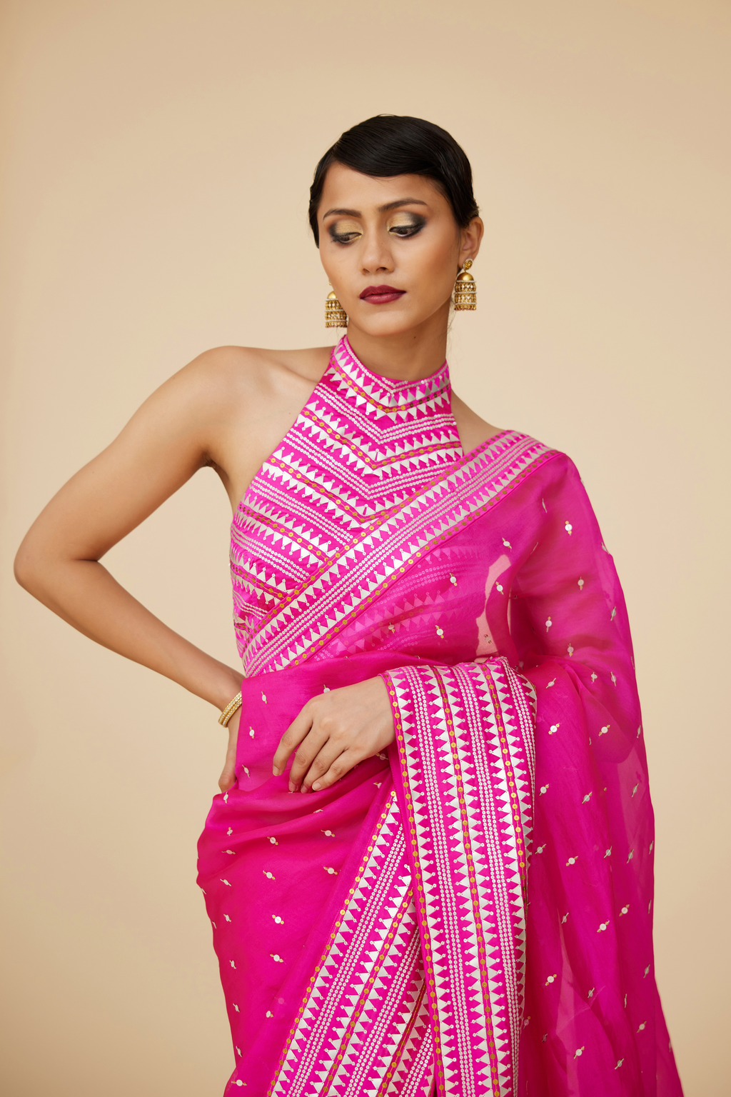 Inverted Fence Border Saree Set