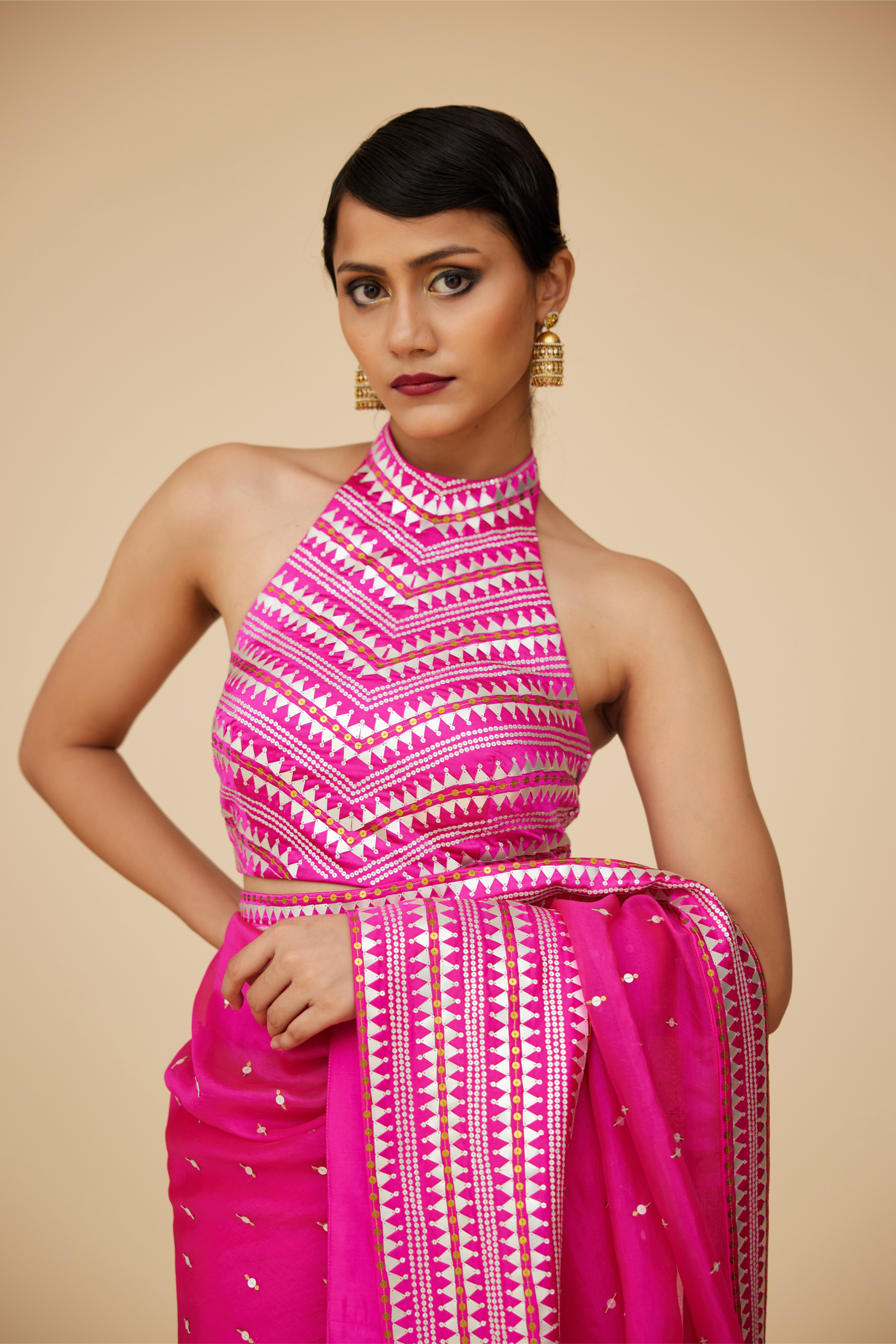 Inverted Fence Border Saree Set