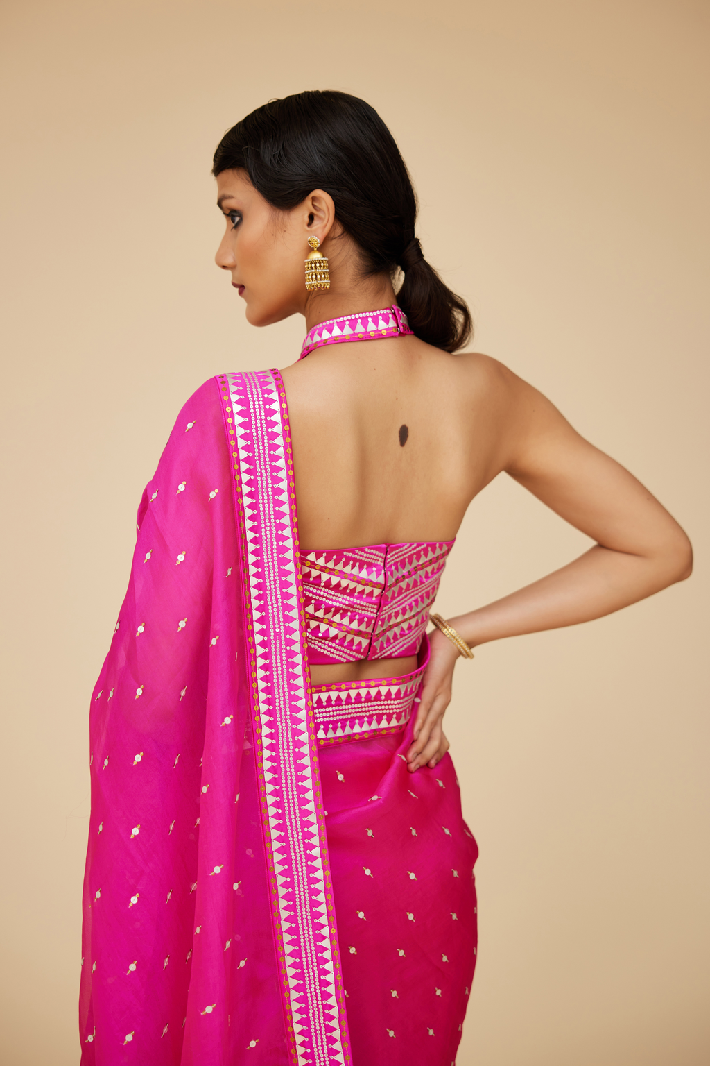 Inverted Fence Border Saree Set