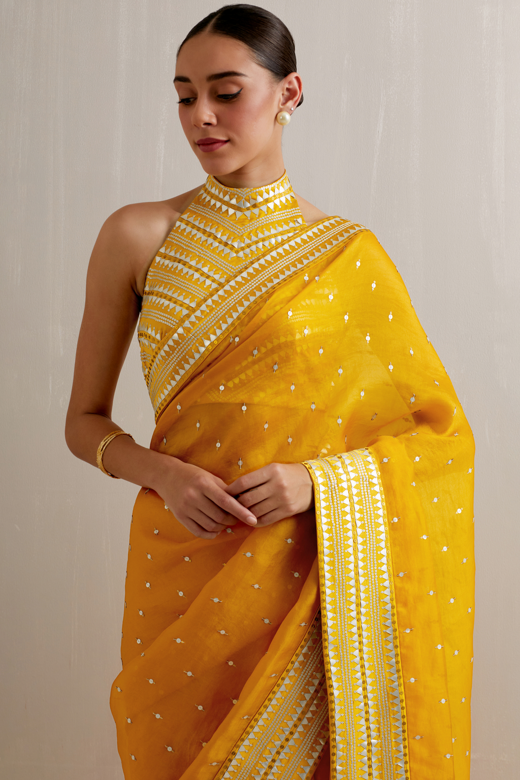 Inverted Fence Border Saree Set