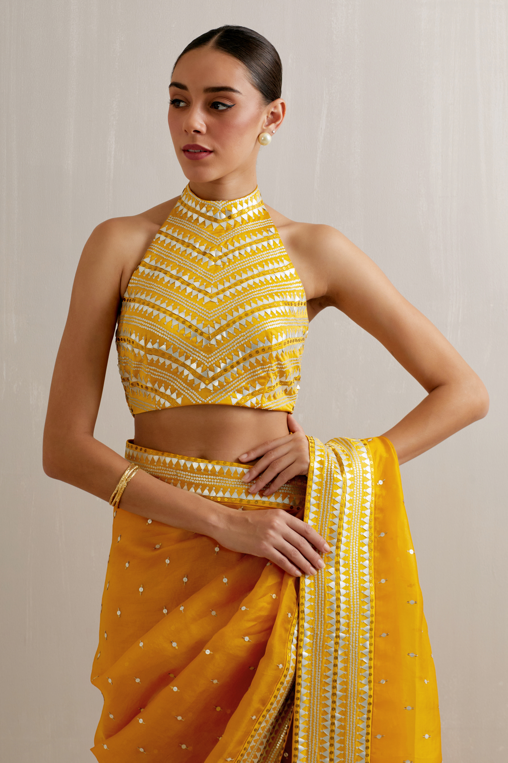 Inverted Fence Border Saree Set