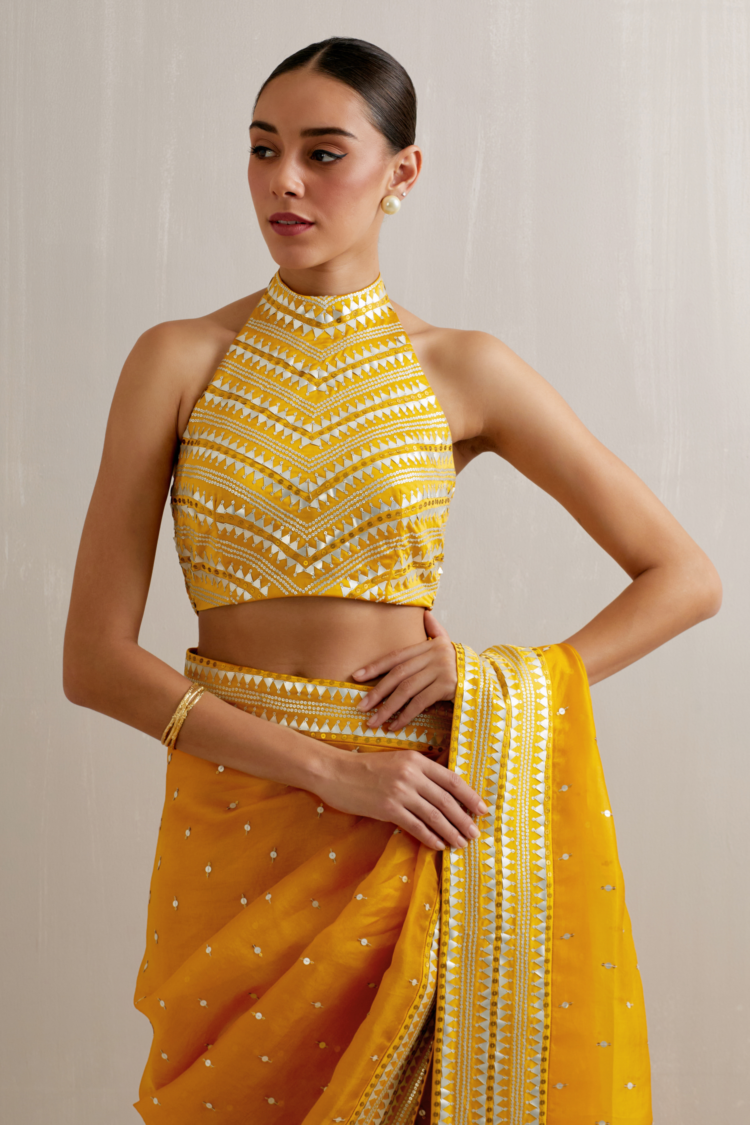 Inverted Fence Border Saree Set