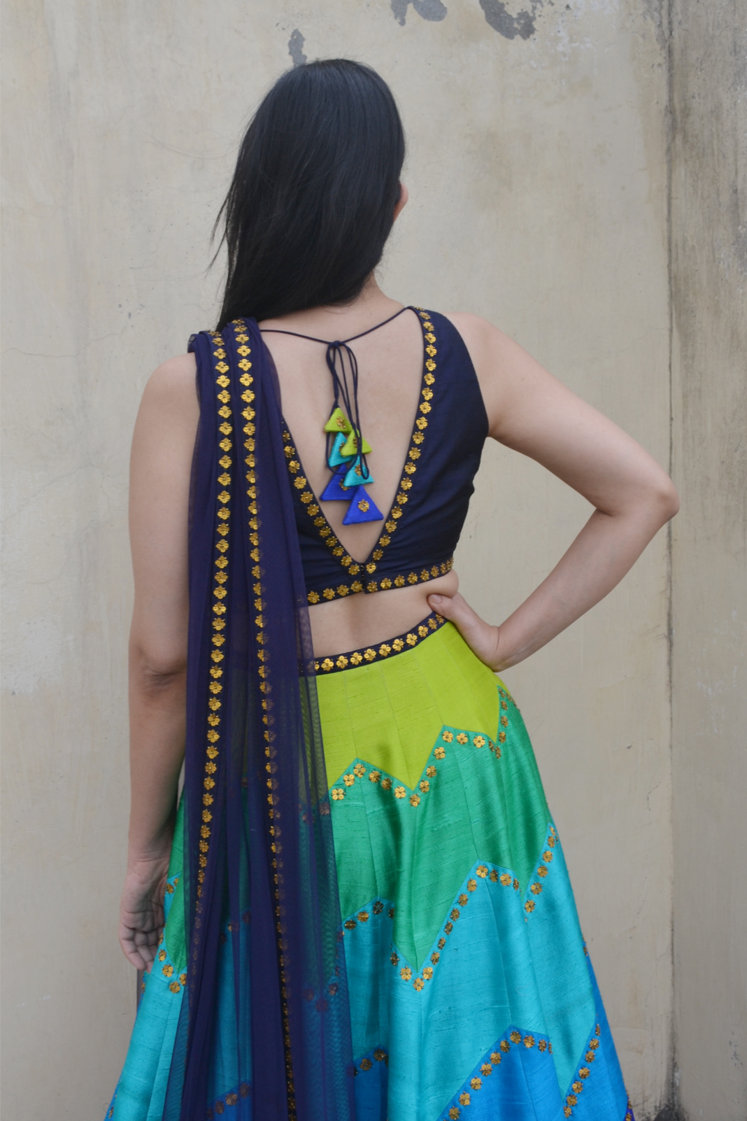 Multi-Coloured Chevron Lehenga Set