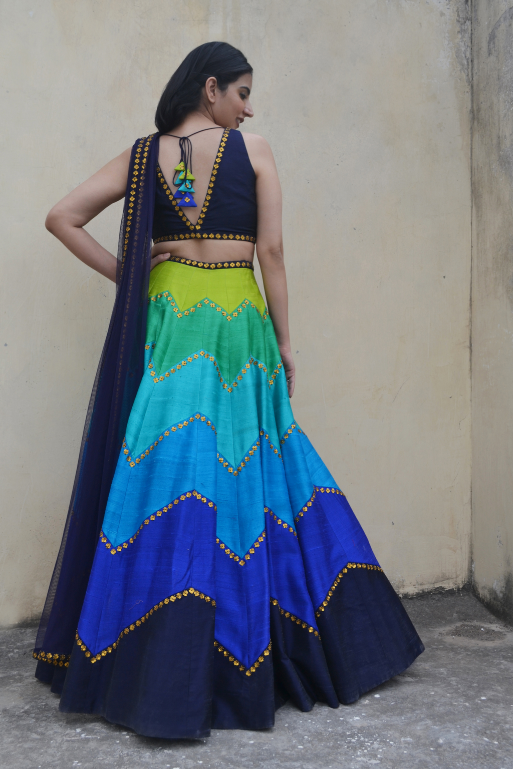 Multi-Coloured Chevron Lehenga Set