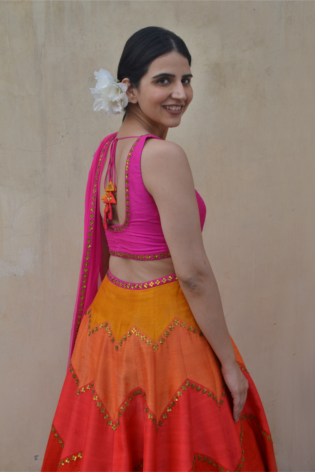 Multi-Coloured Chevron Lehenga Set