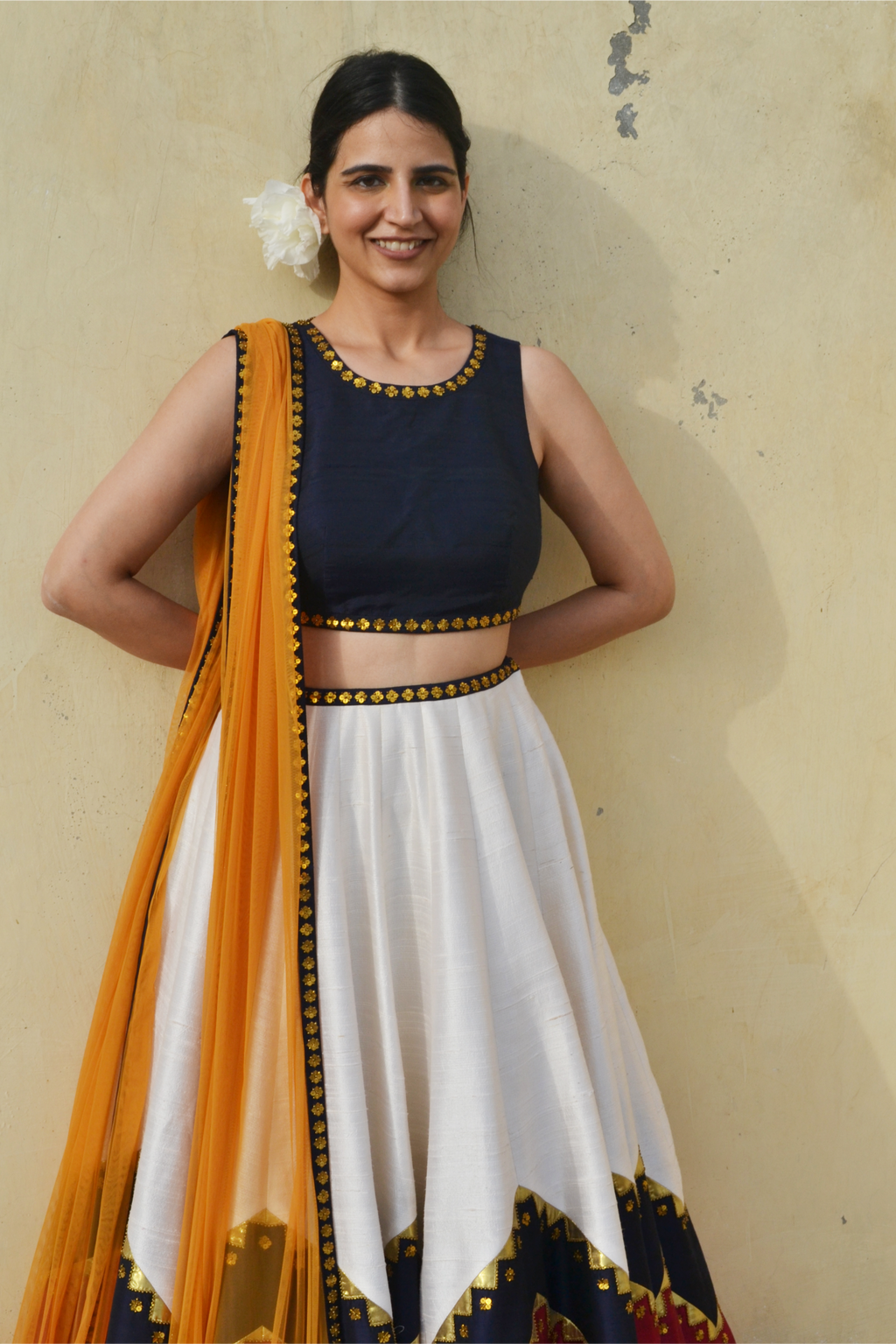 Multi-Coloured Half-N-Half Chevron Lehenga Set