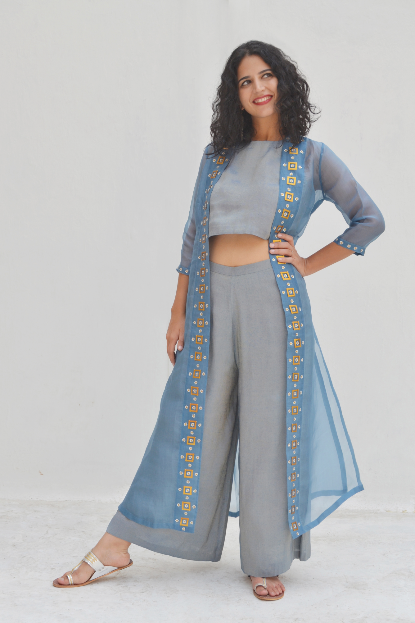 Square Motif Border Jacket Set