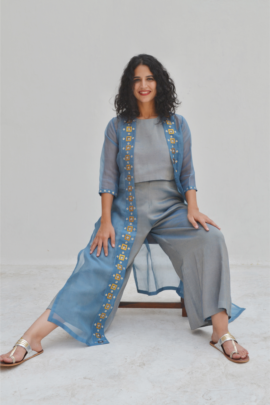 Square Motif Border Jacket Set