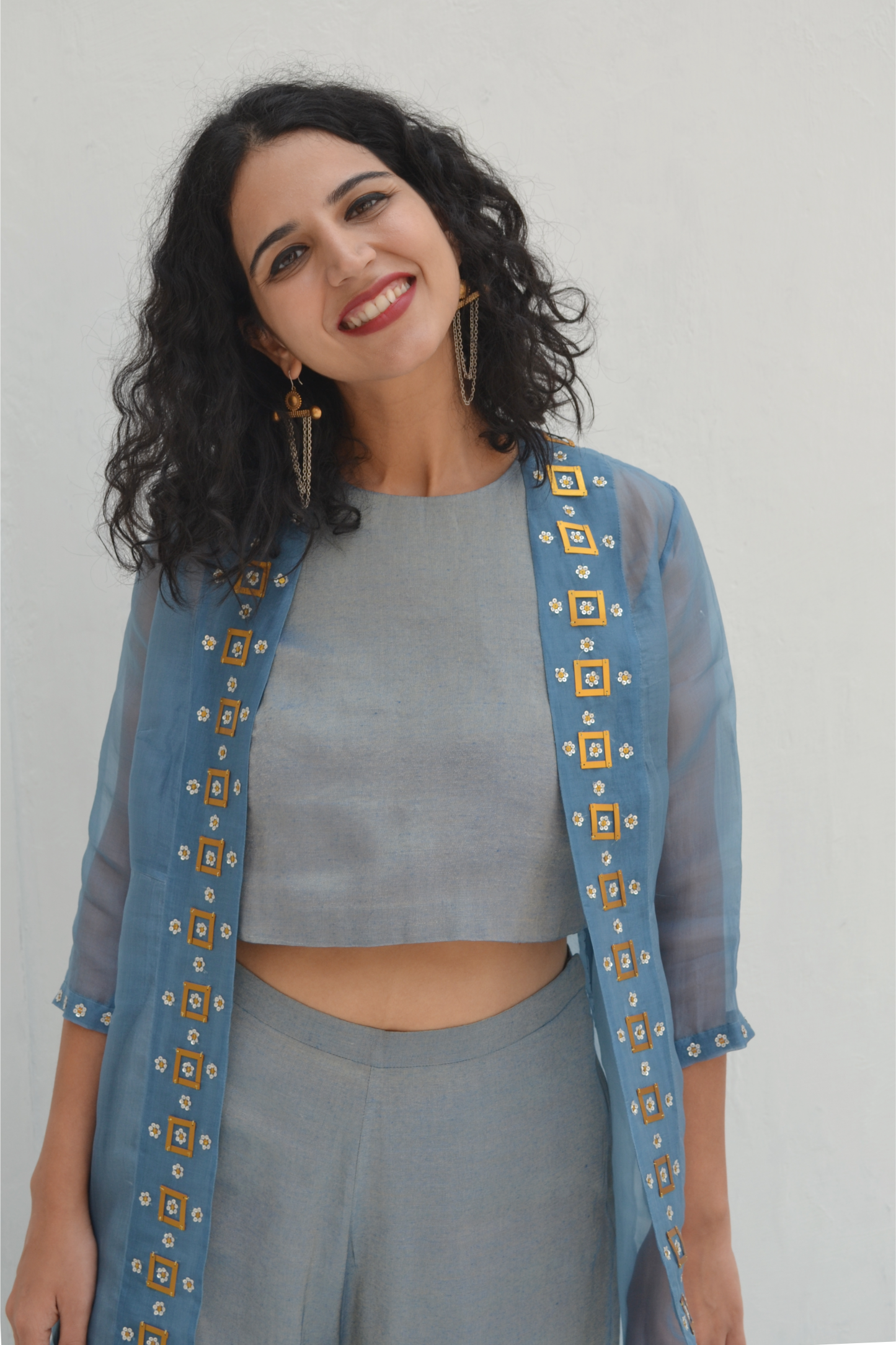 Square Motif Border Jacket Set