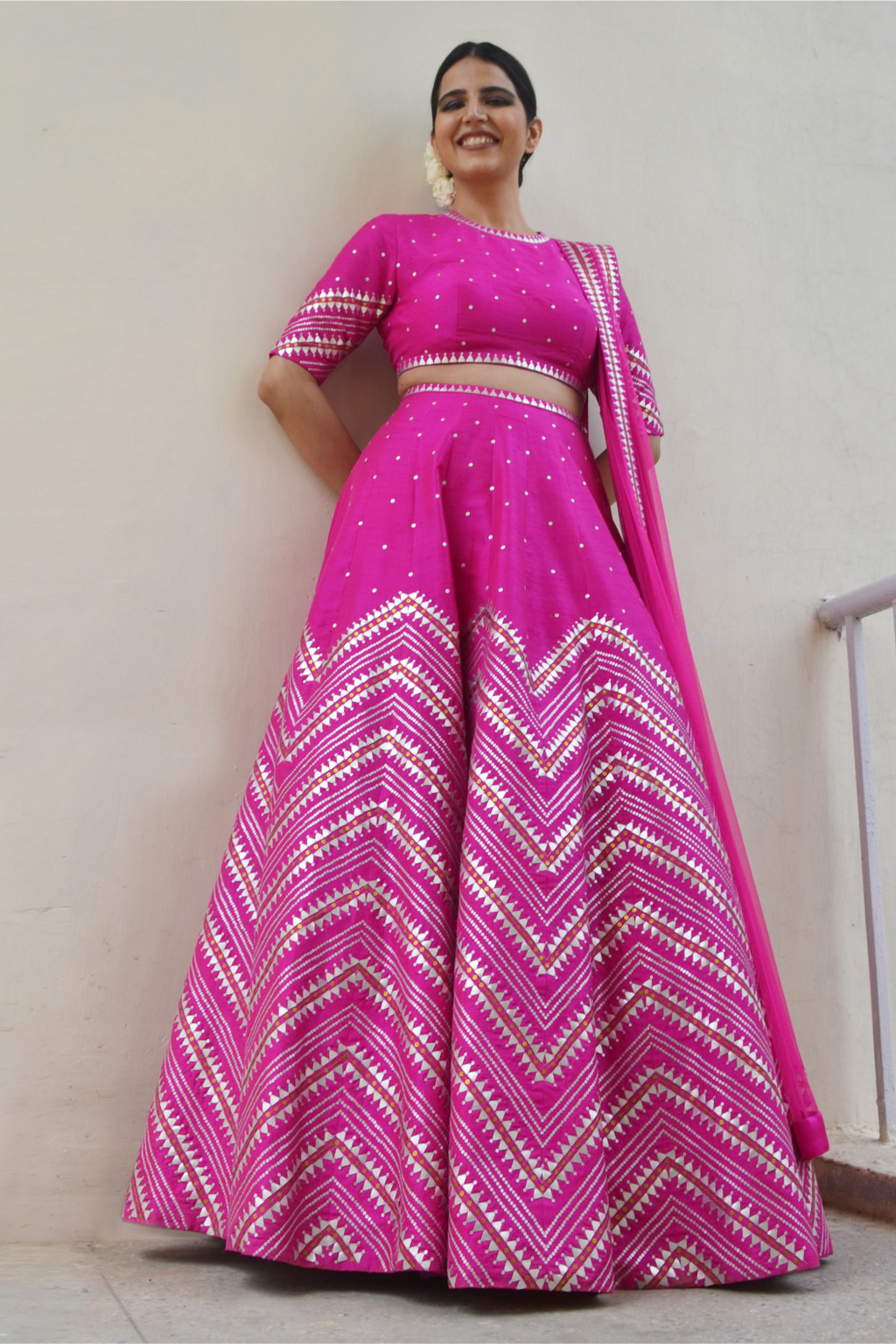Embroidered Chevron Border Lehenga Set