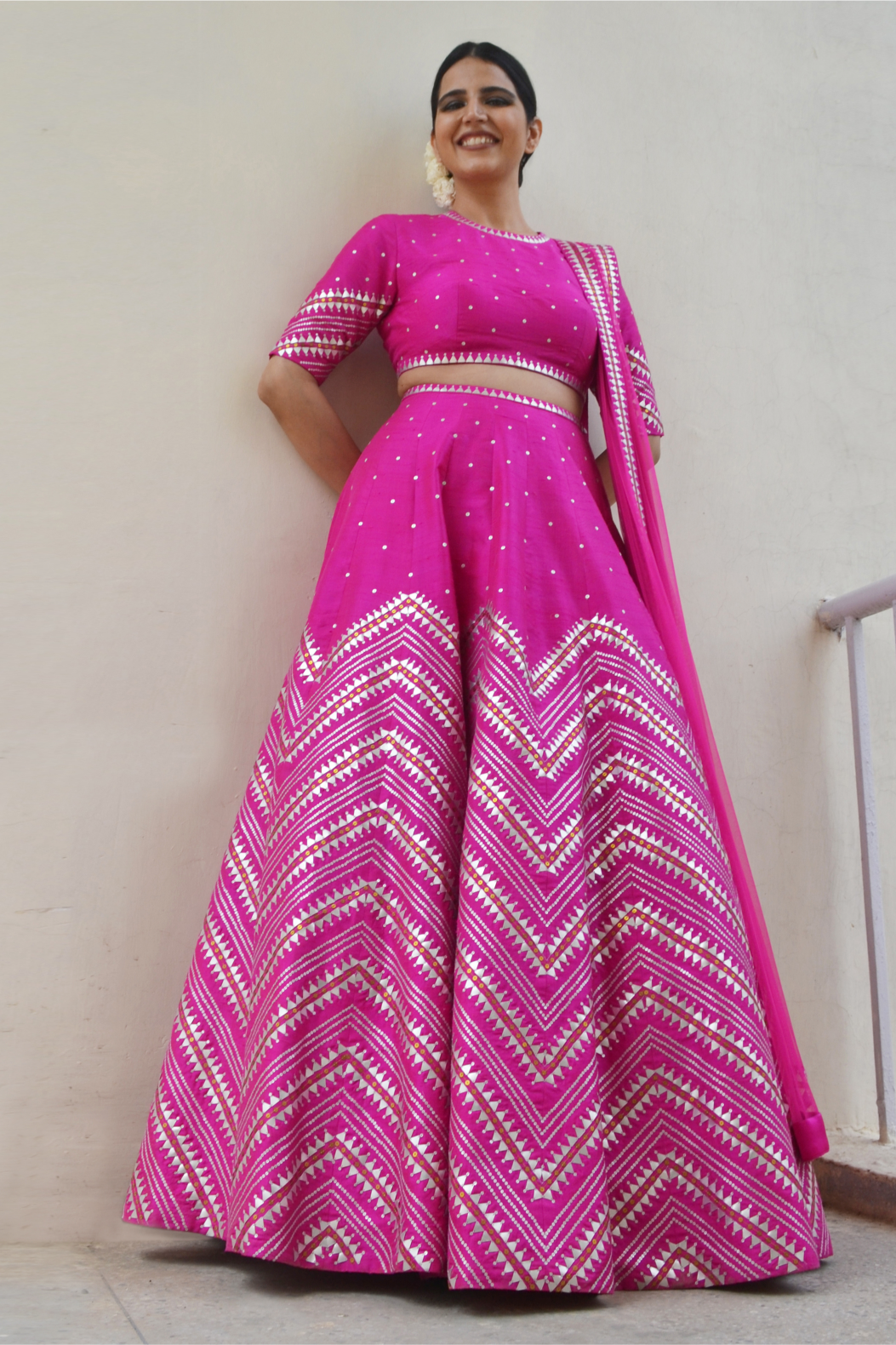 Embroidered Chevron Border Lehenga Set