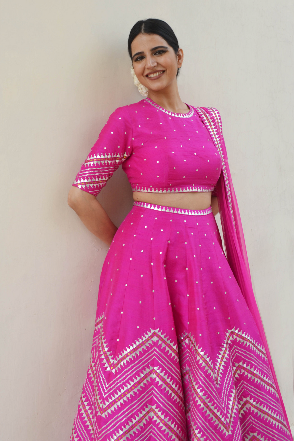 Embroidered Chevron Border Lehenga Set