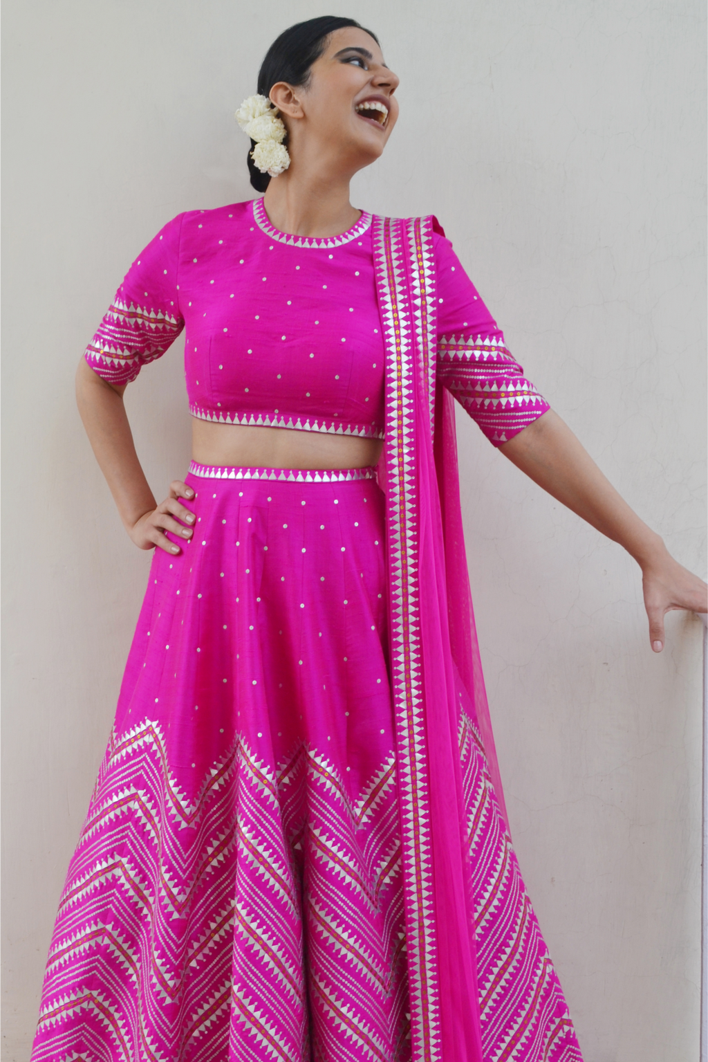 Embroidered Chevron Border Lehenga Set