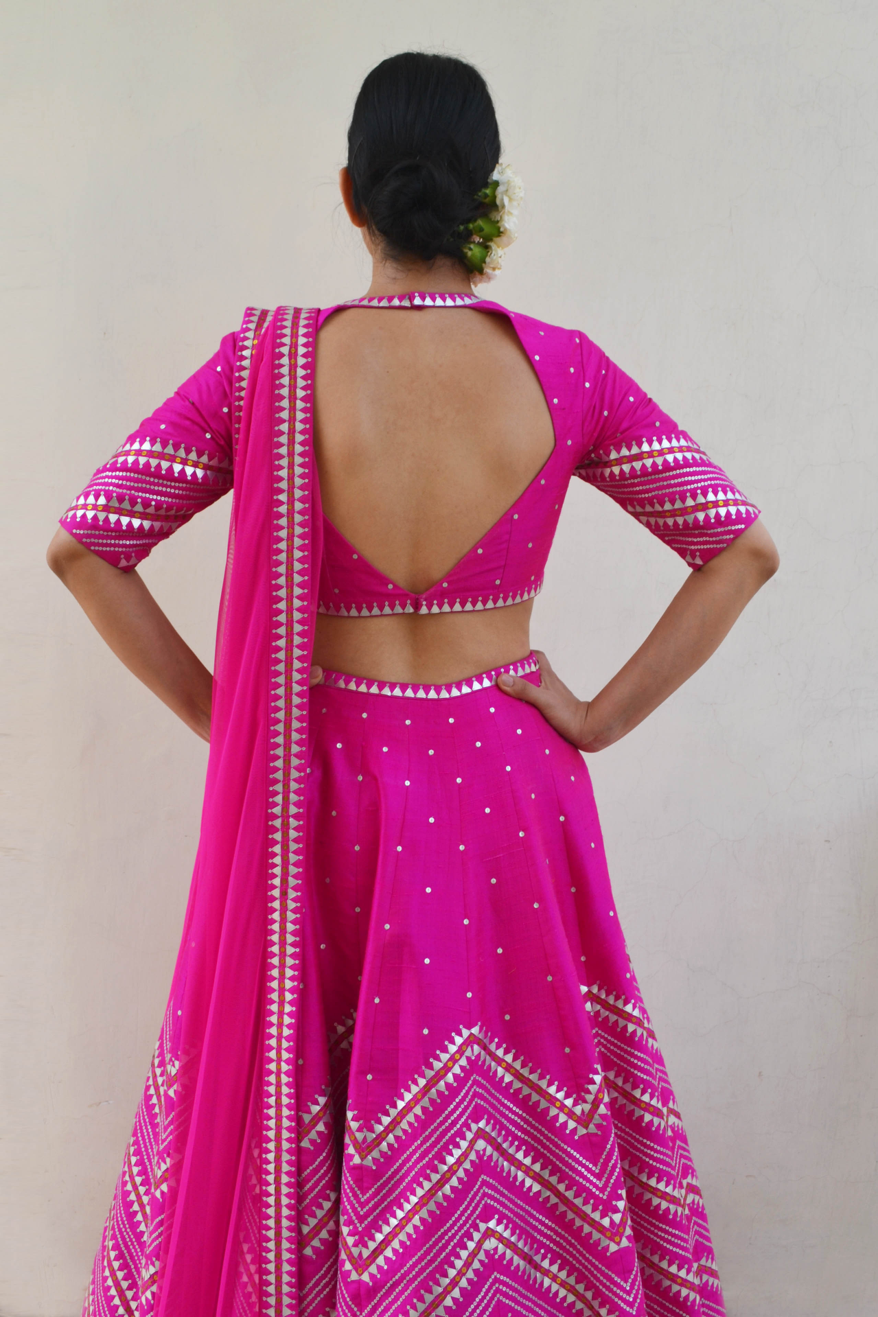 Embroidered Chevron Border Lehenga Set