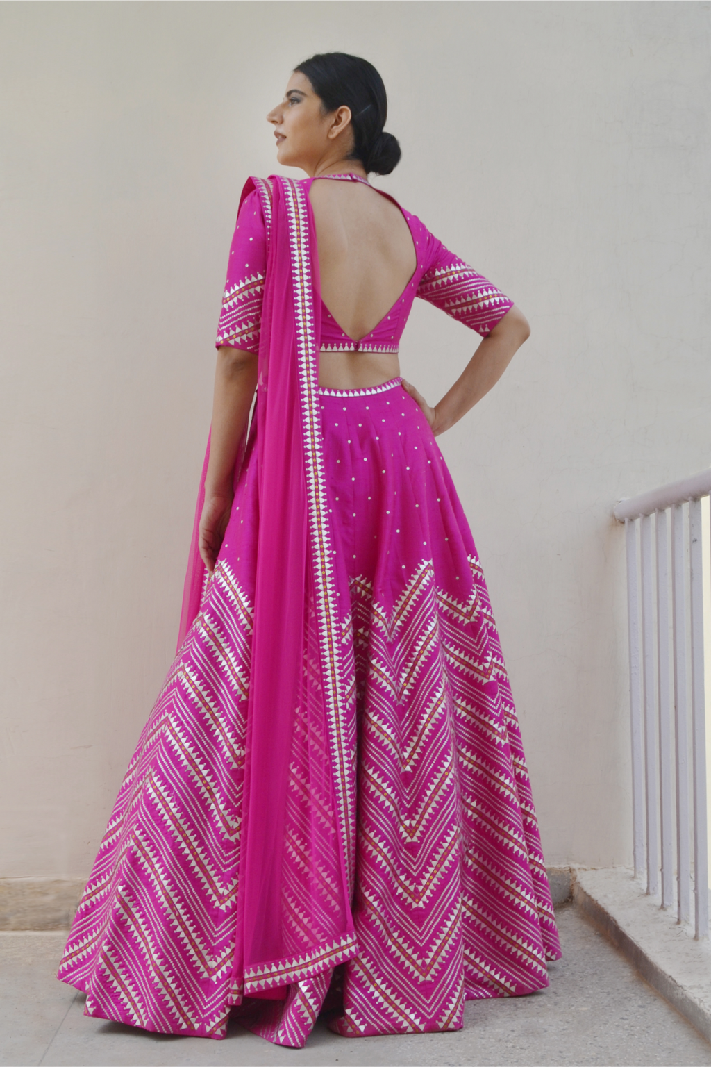 Embroidered Chevron Border Lehenga Set