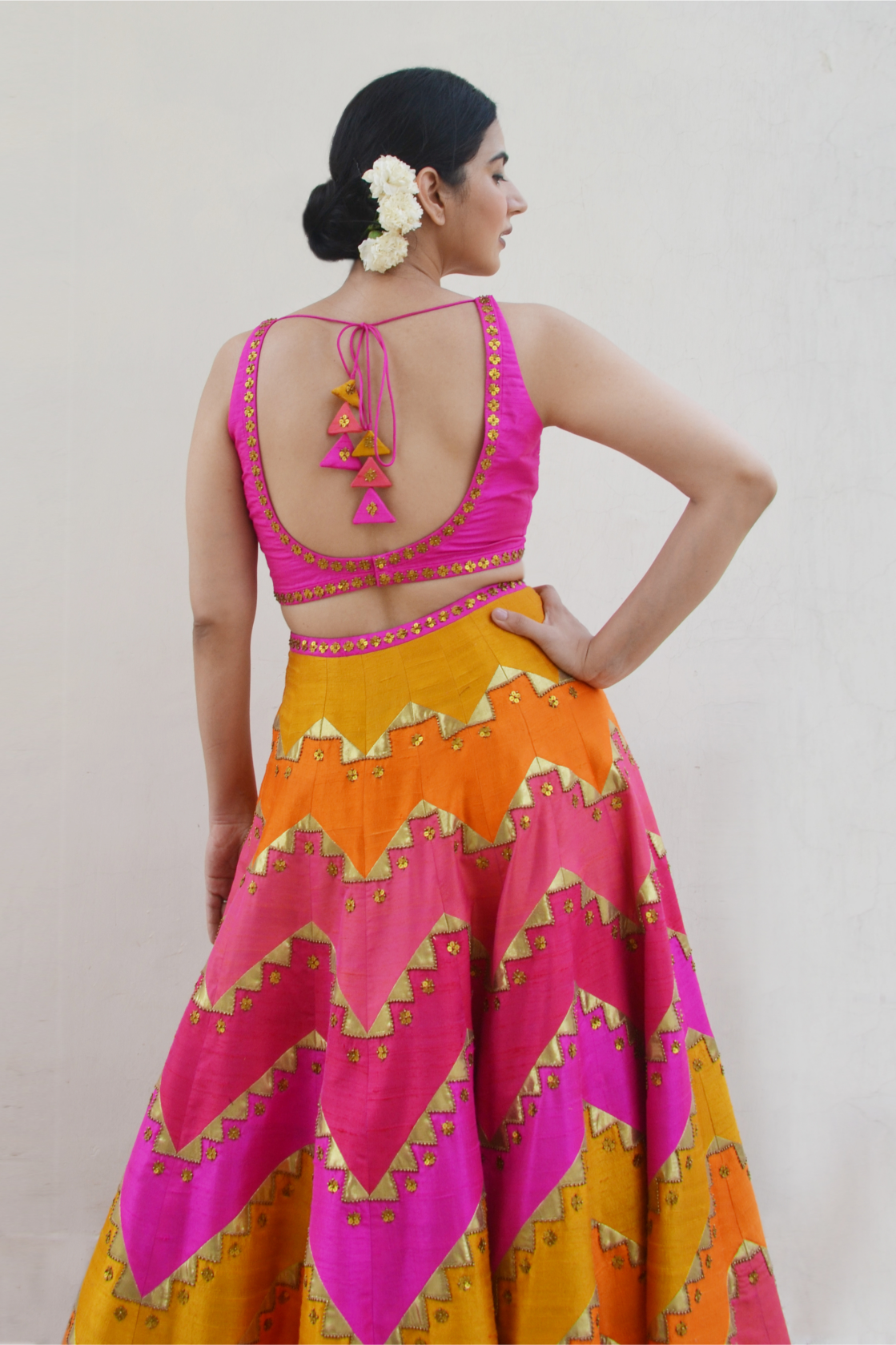 Multi-Coloured Chevron Lehenga Set