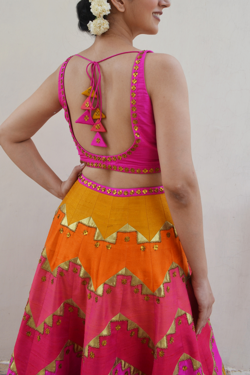 Multi-Coloured Chevron Lehenga Set