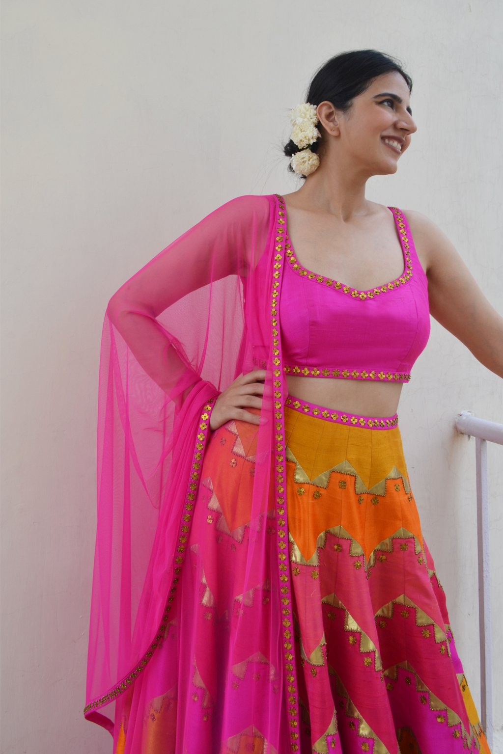 Multi-Coloured Chevron Lehenga Set