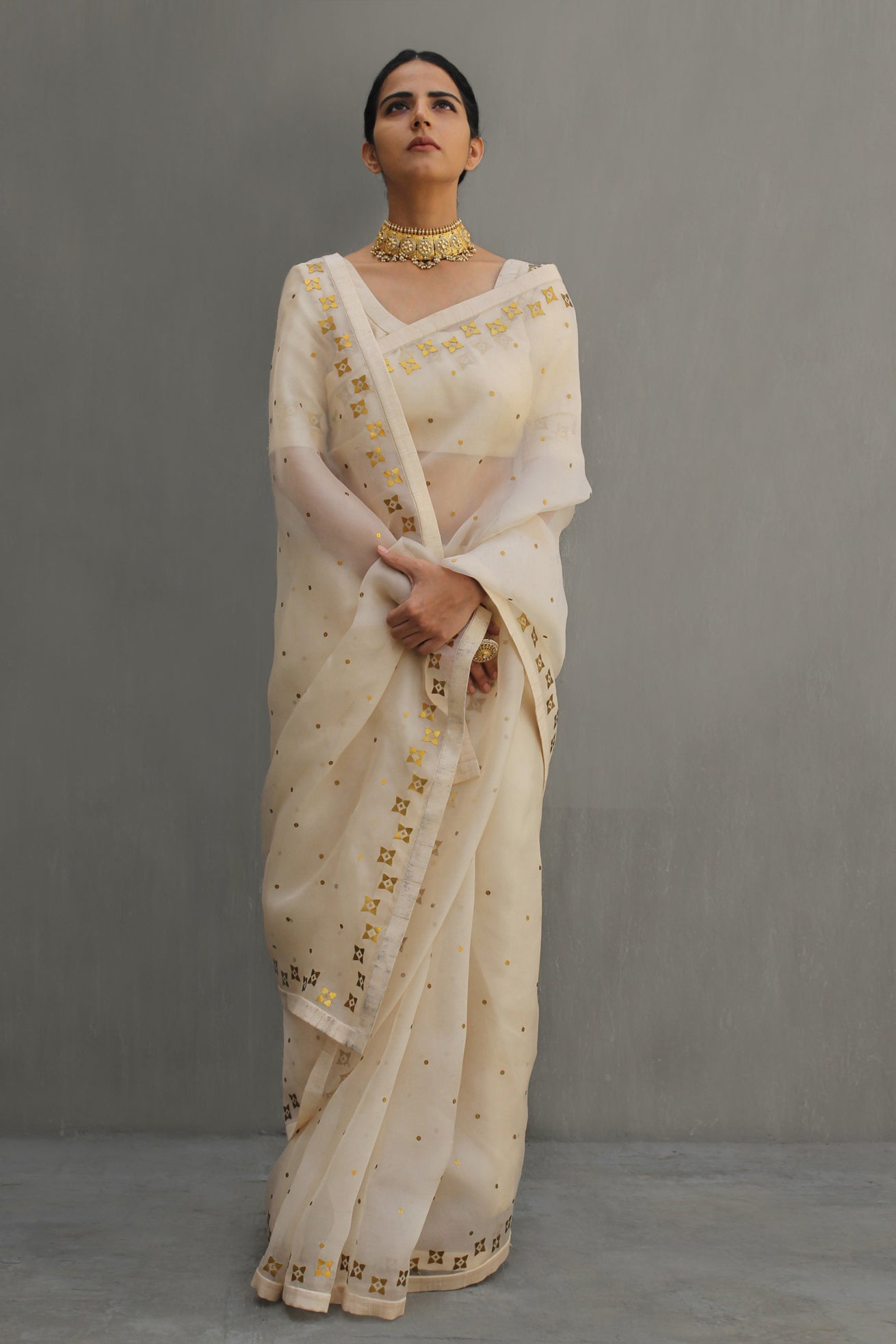 Four-Petal Floral Tendril Saree Set