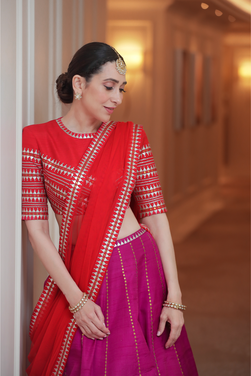 Embroidered Chevron Border Lehenga Set