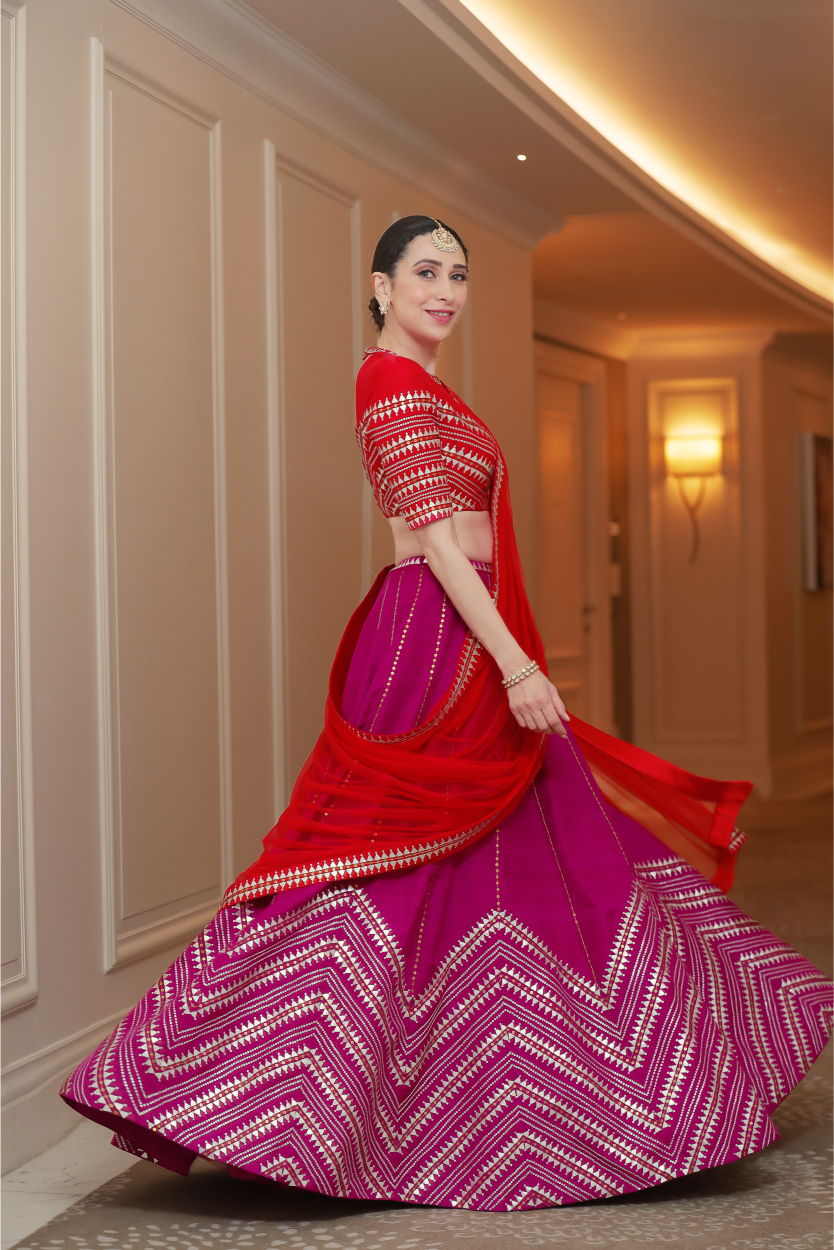 Embroidered Chevron Border Lehenga Set