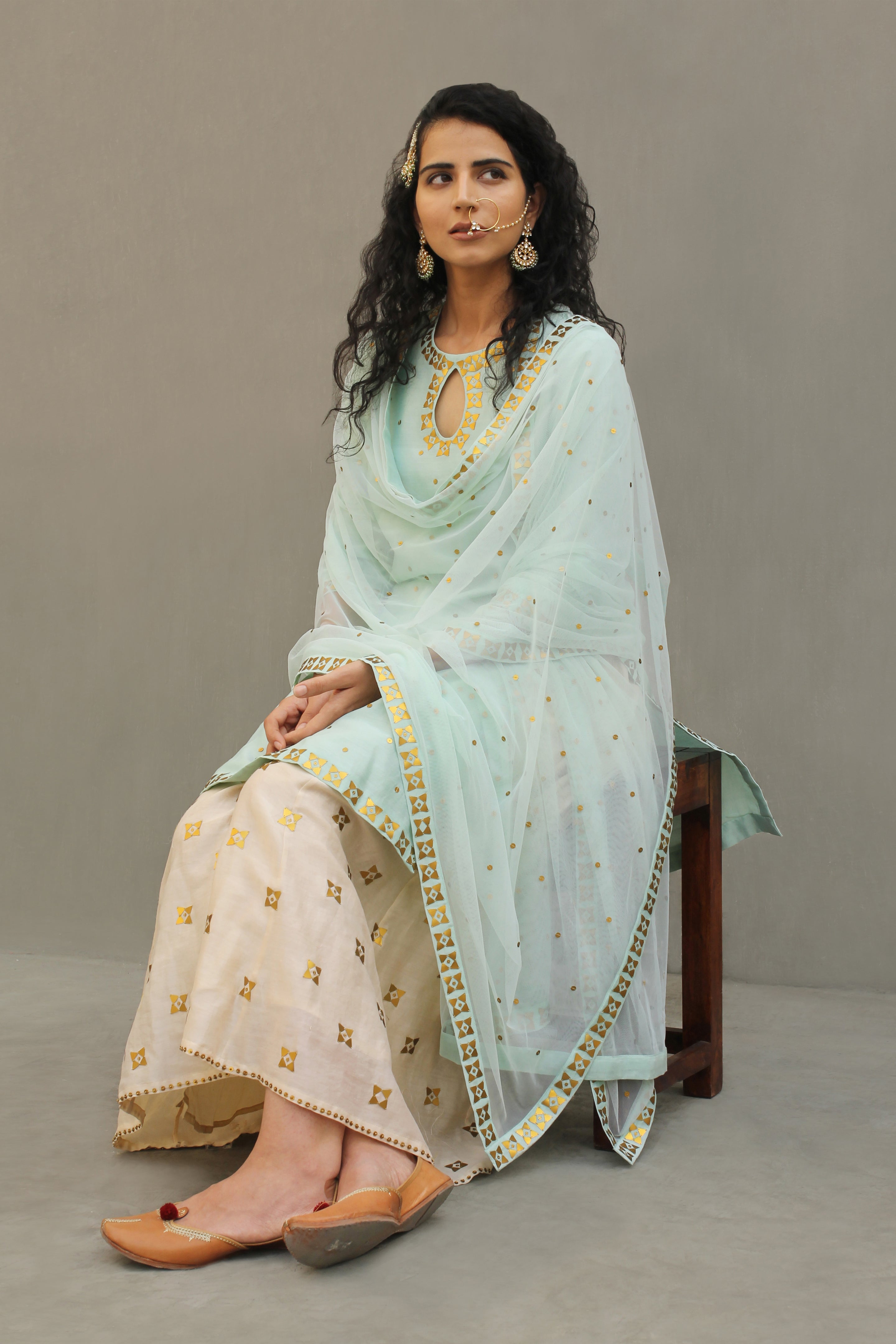 Four-Petal Floral Border Sharara Set