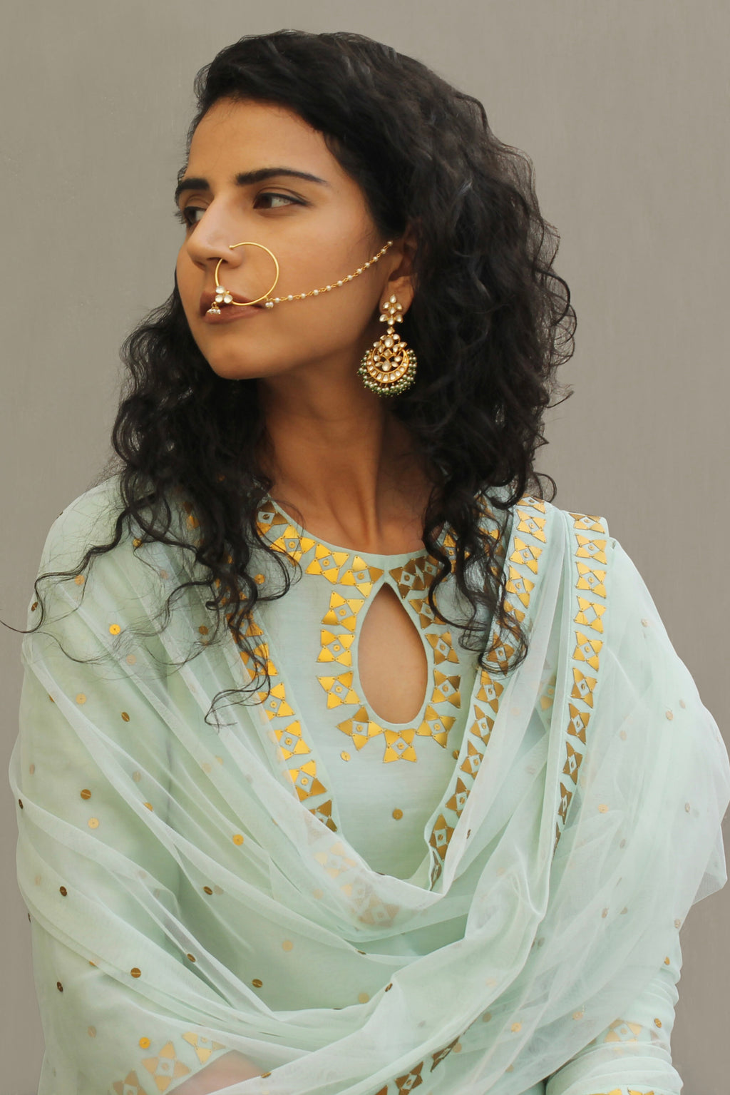 Four-Petal Floral Border Sharara Set