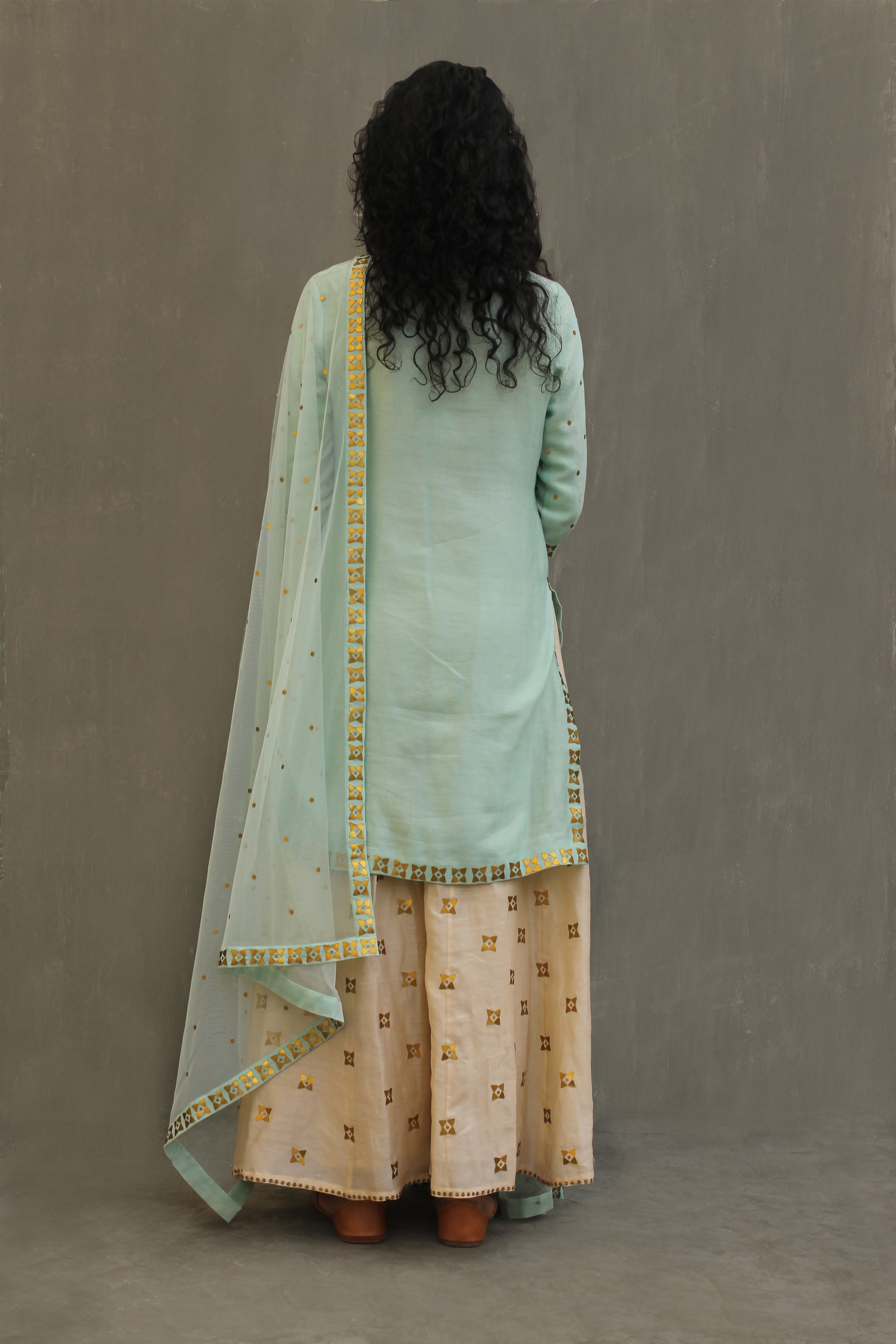 Four-Petal Floral Border Sharara Set