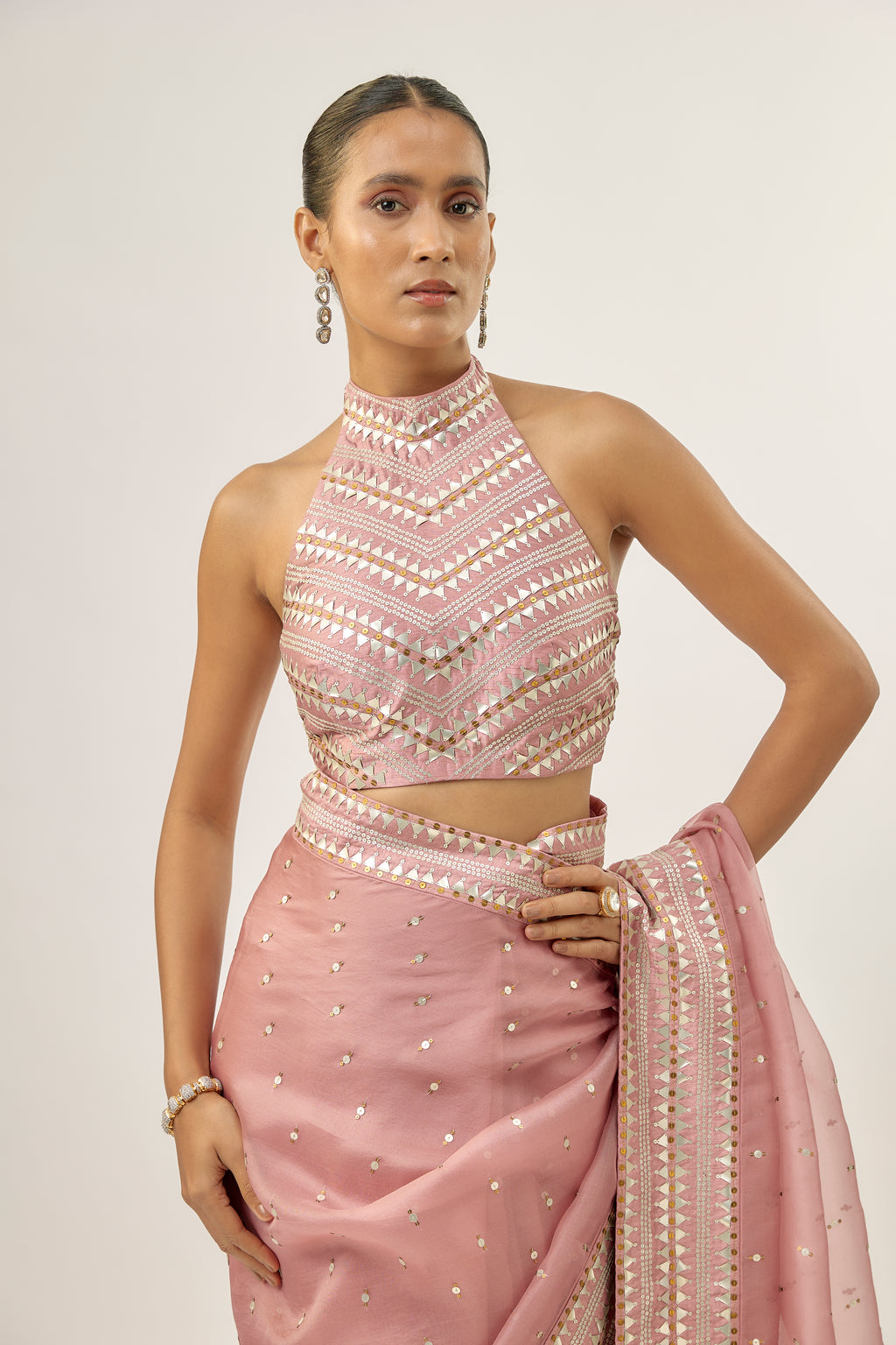 Inverted Fence Border Saree Set