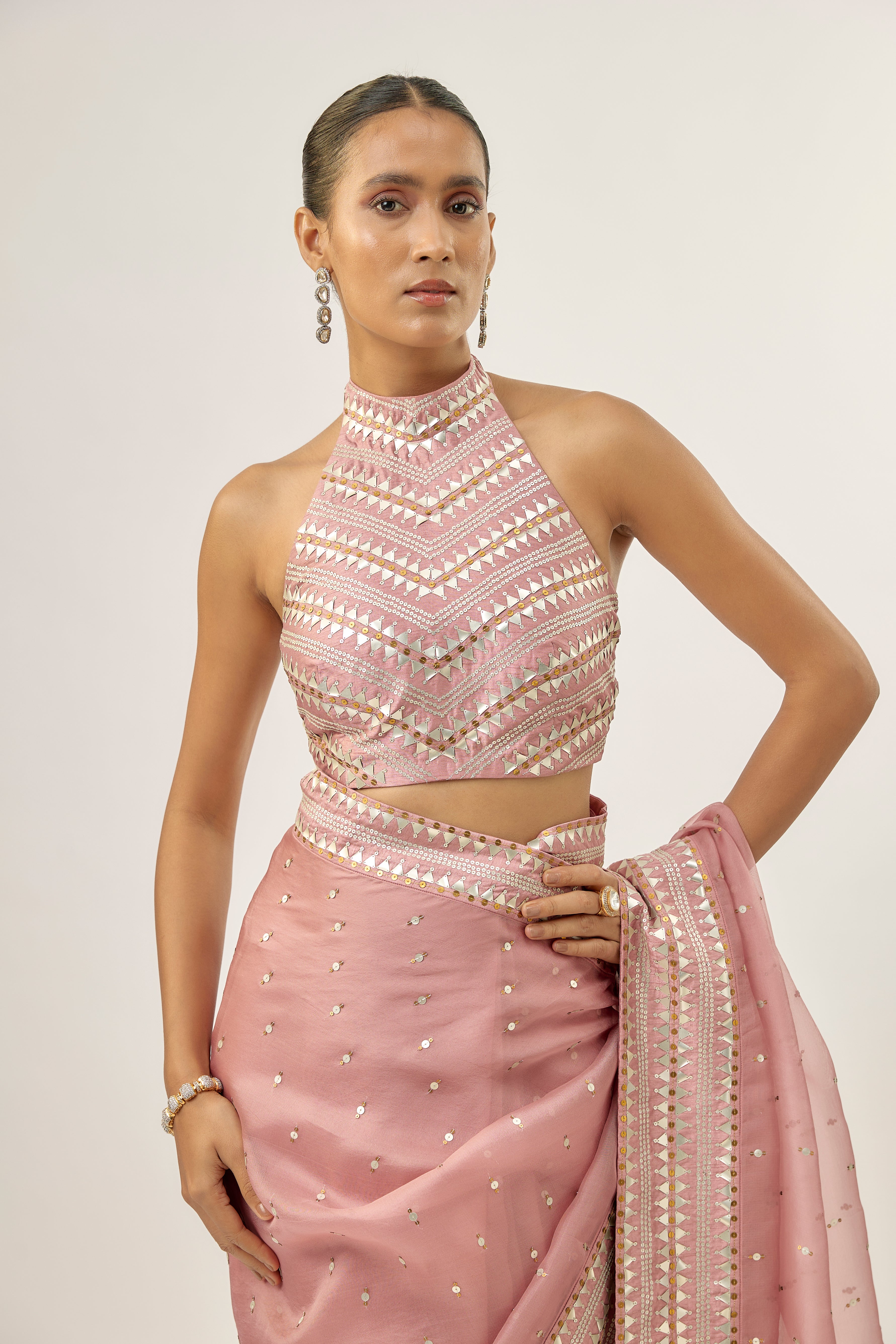 Inverted Fence Border Saree Set