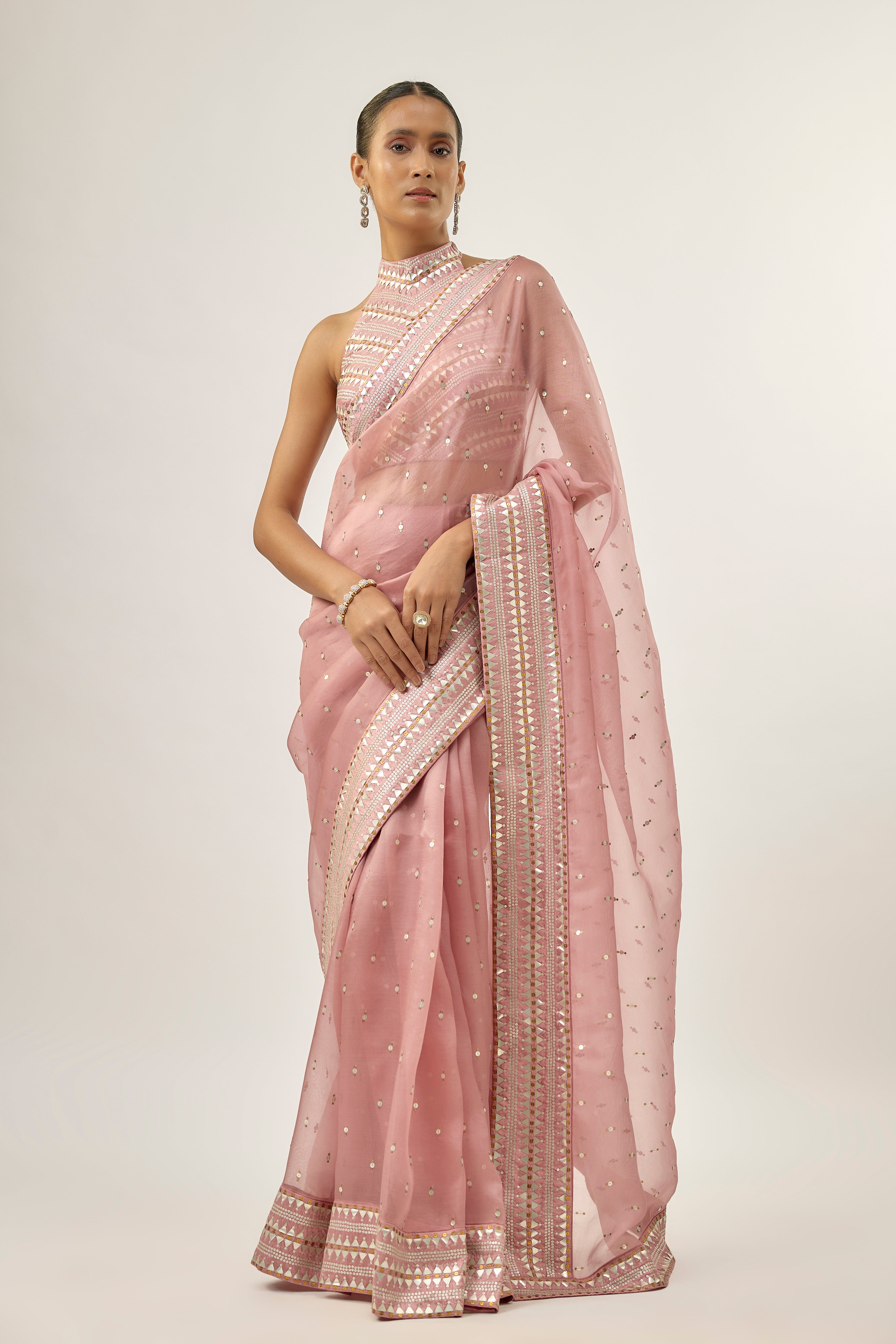 Inverted Fence Border Saree Set