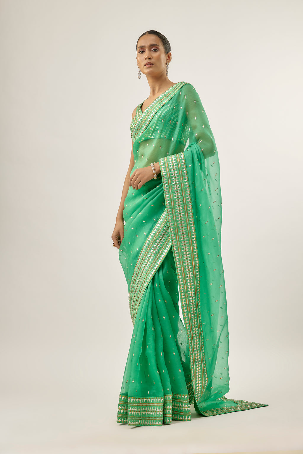 Inverted Fence Border Saree Set