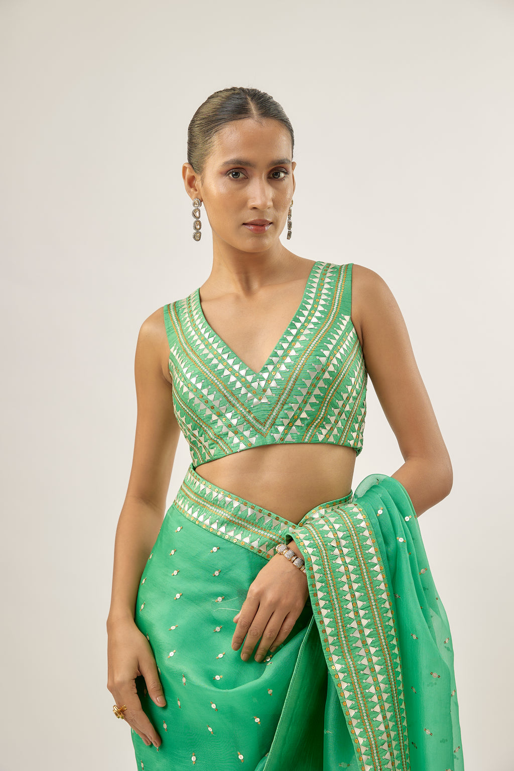 Inverted Fence Border Saree Set