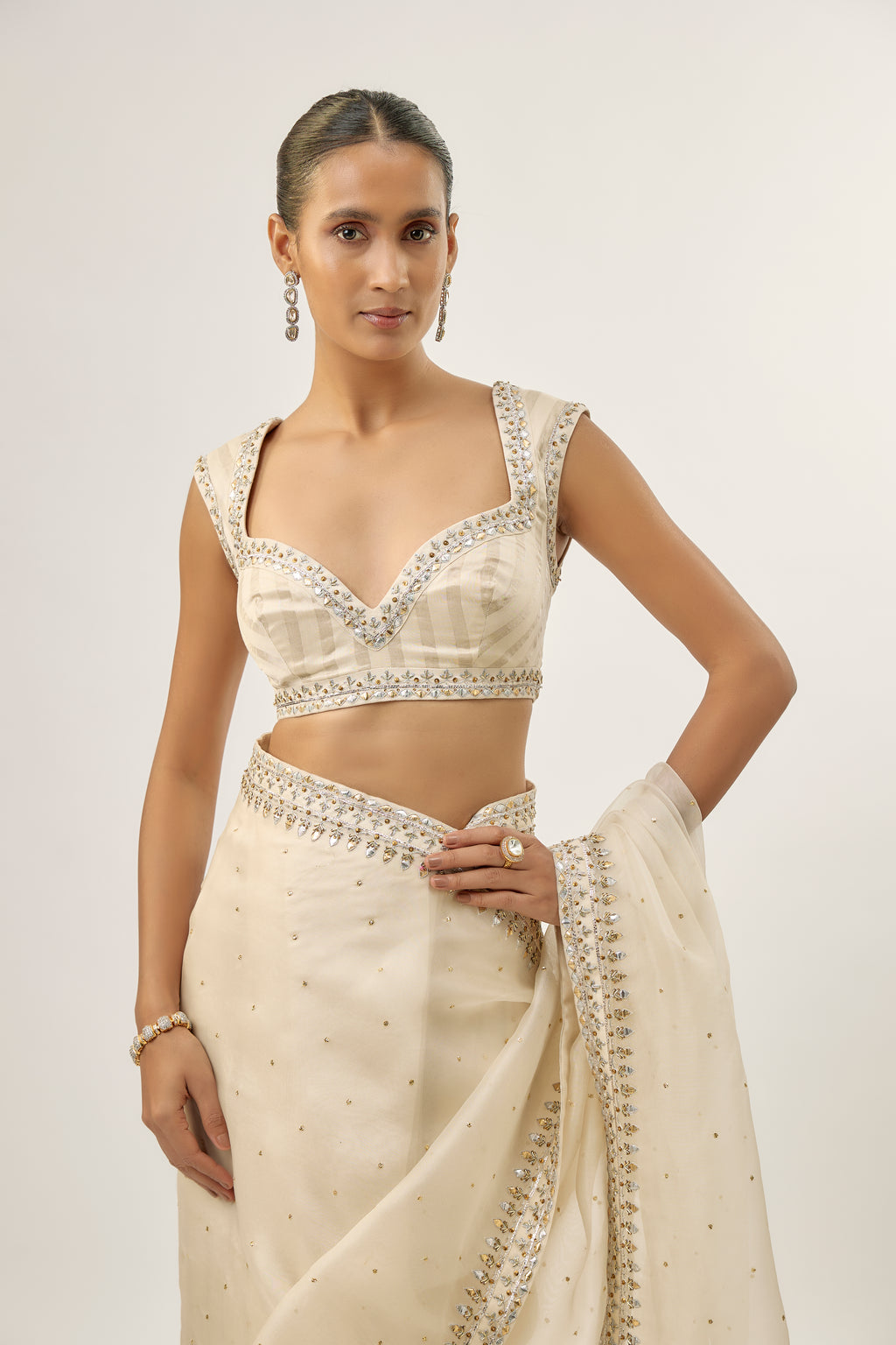 Gota-Patti Border Organza Saree Set