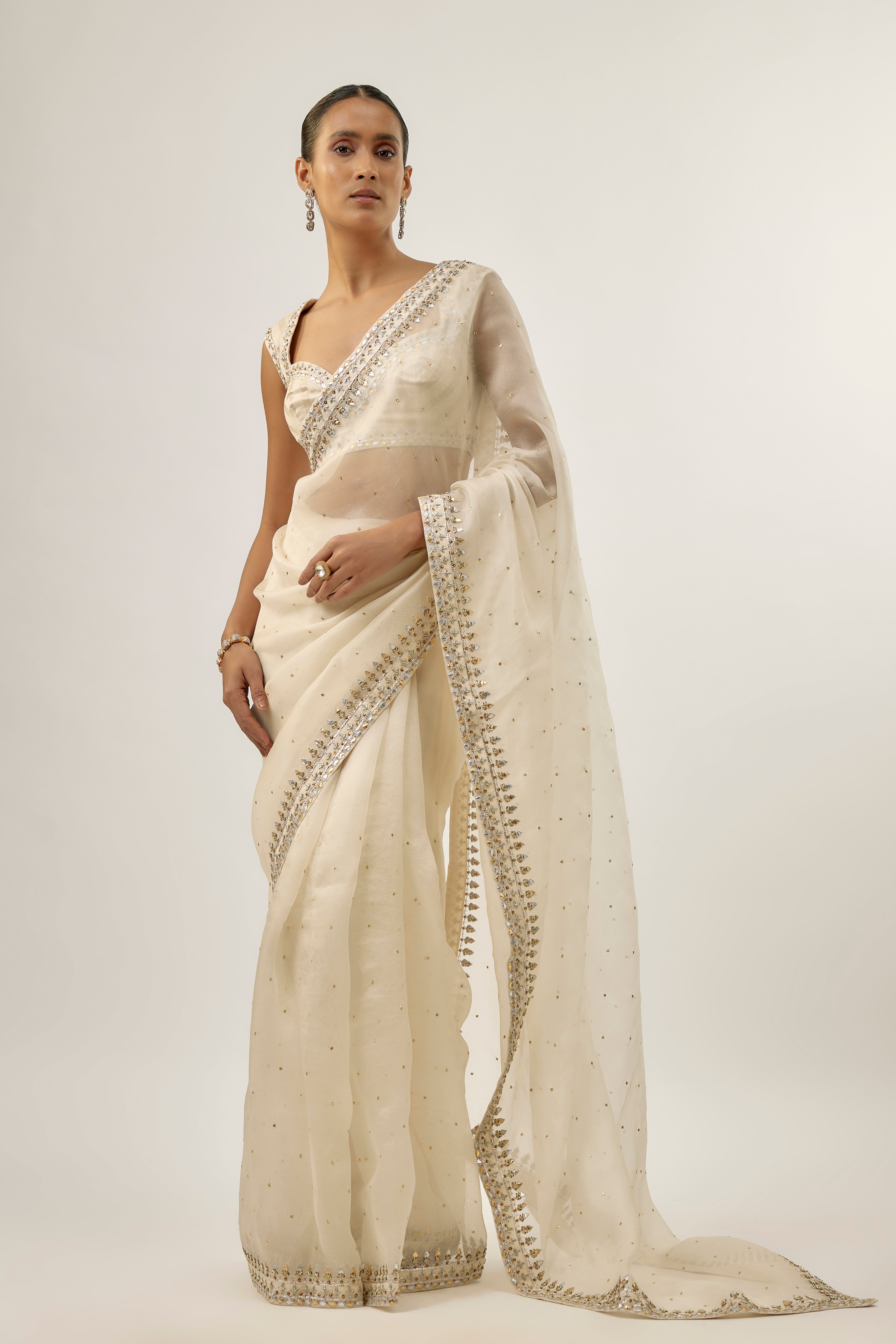 Gota-Patti Border Organza Saree Set