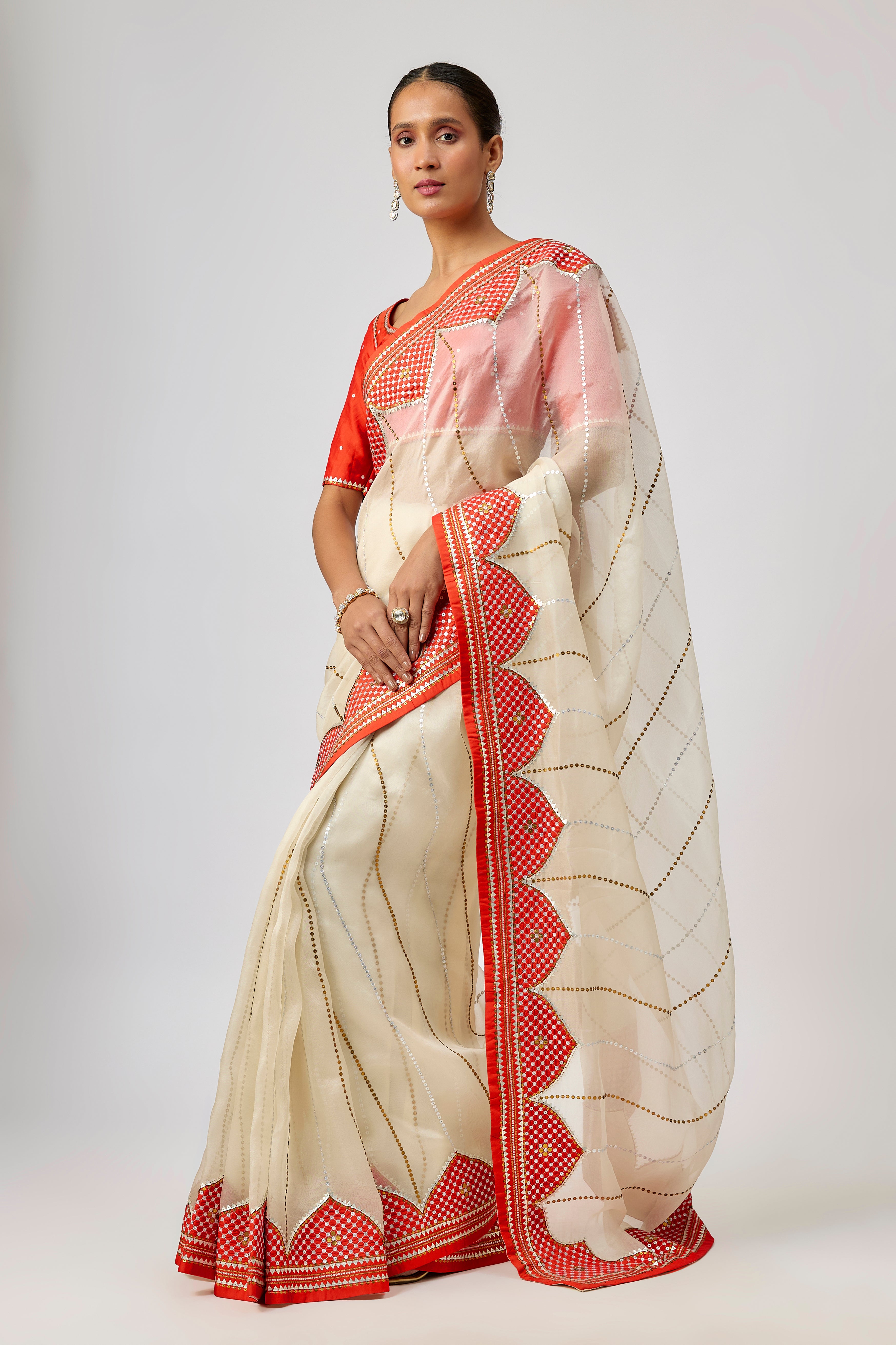 Dome And Jaal Saree Set