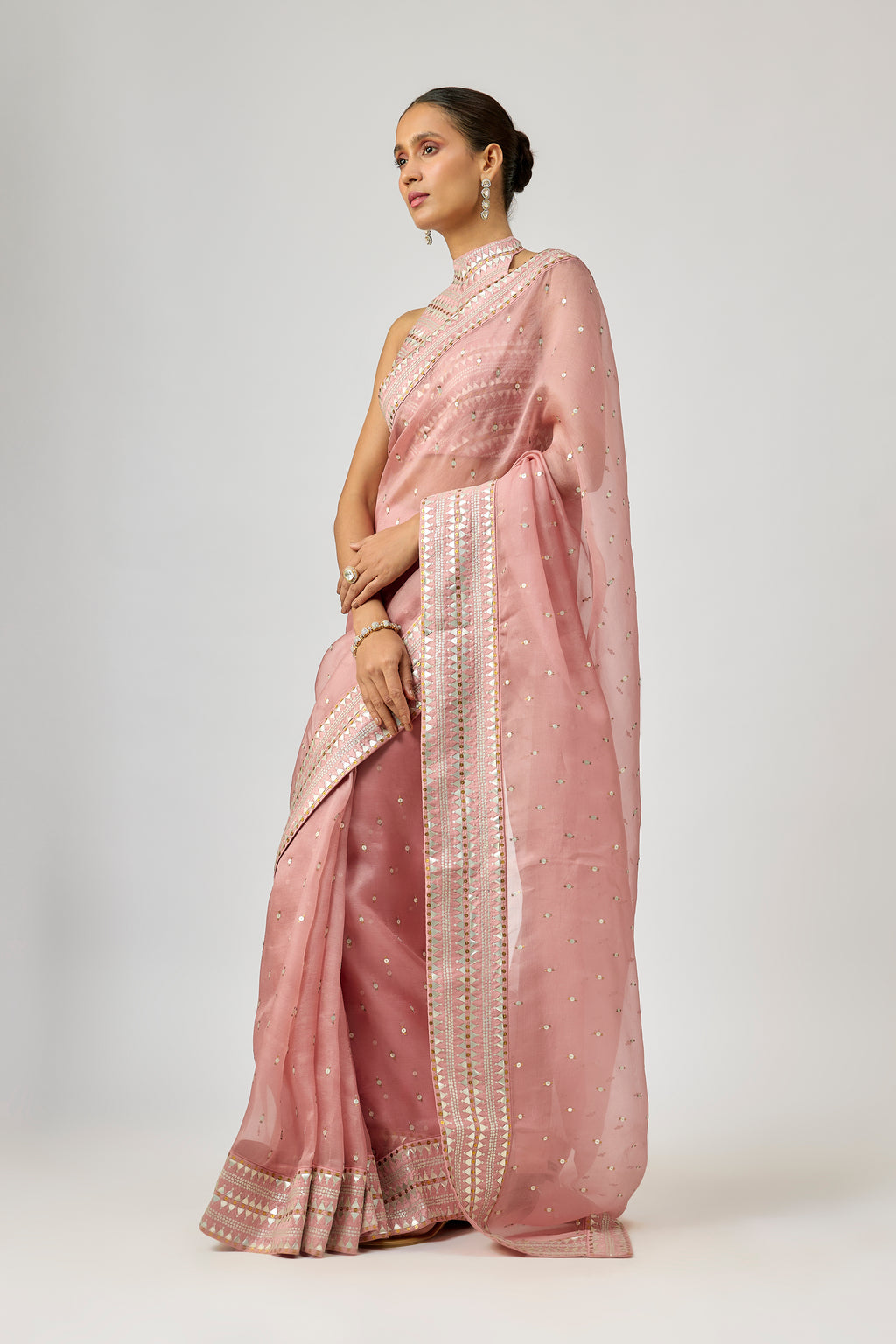 Inverted Fence Border Saree Set