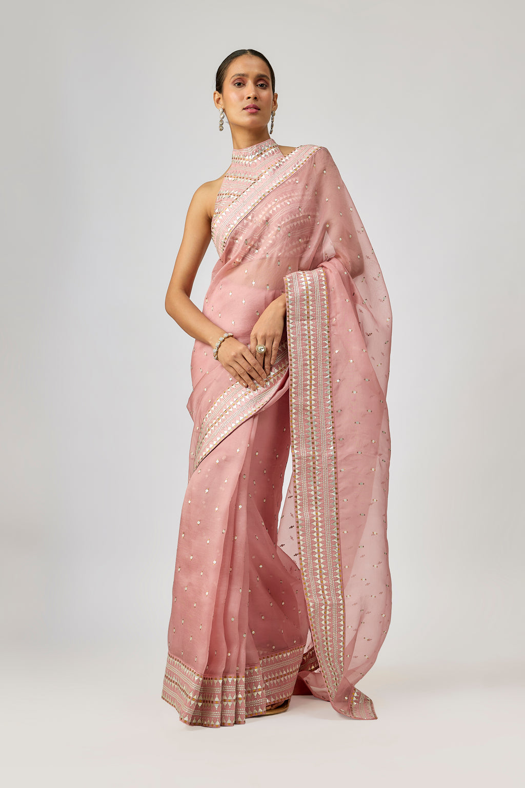 Inverted Fence Border Saree Set