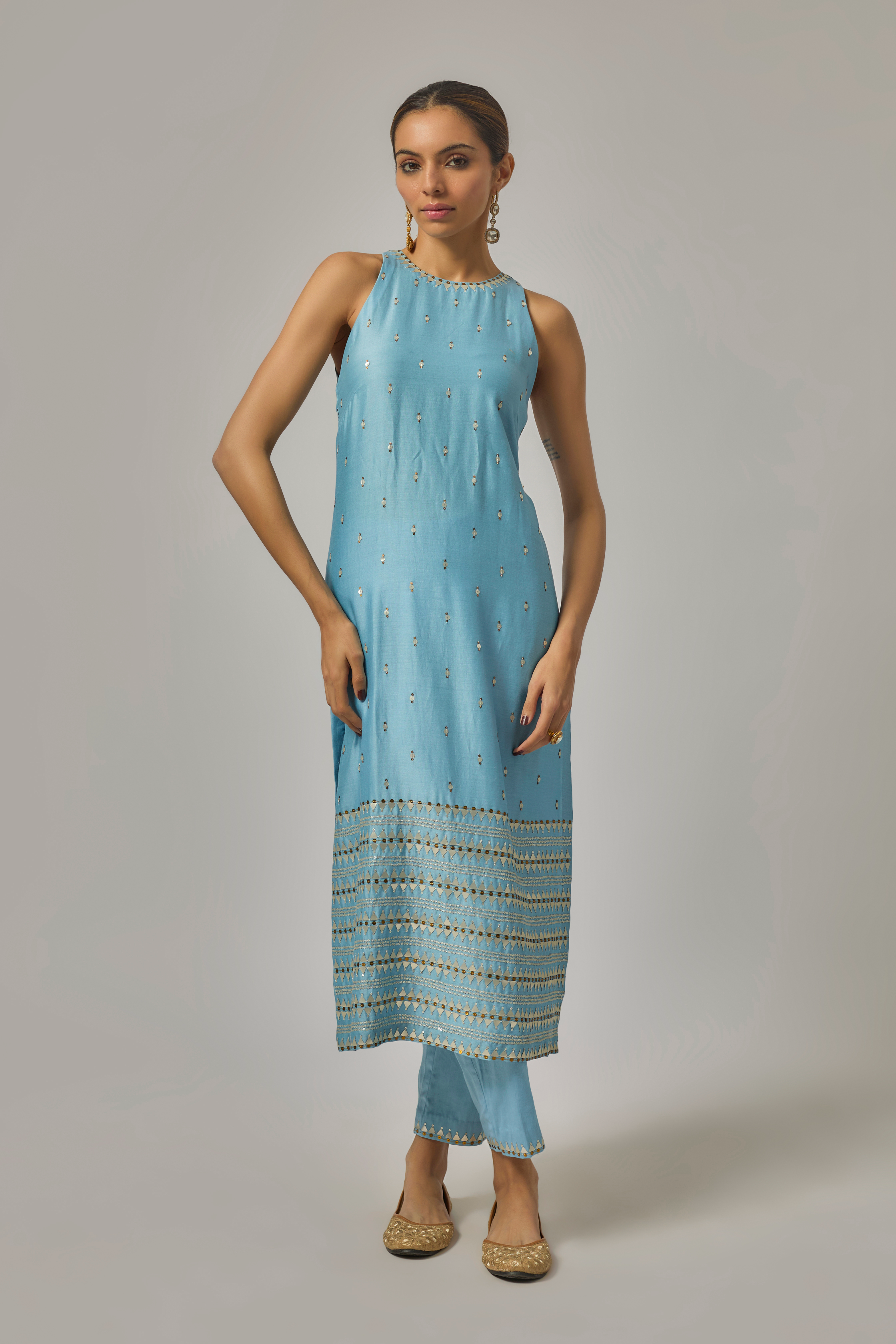 Fence Border Halter Kurta Set