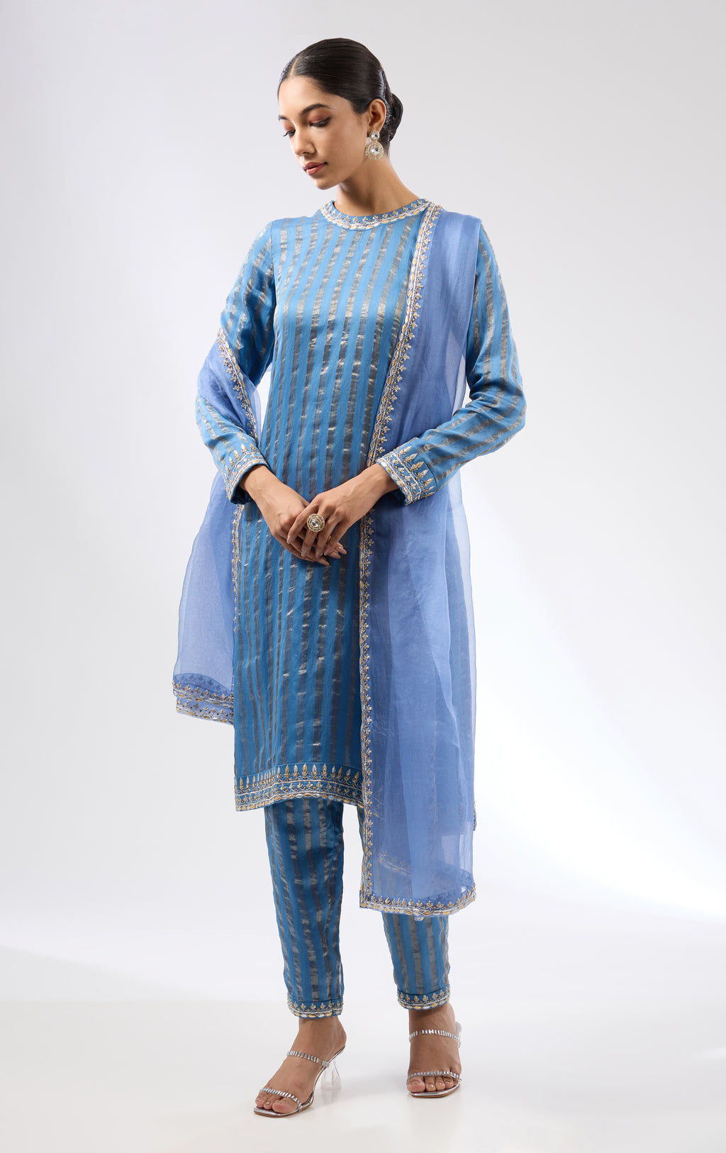 Gota-Patti Border Striped Kurta Set