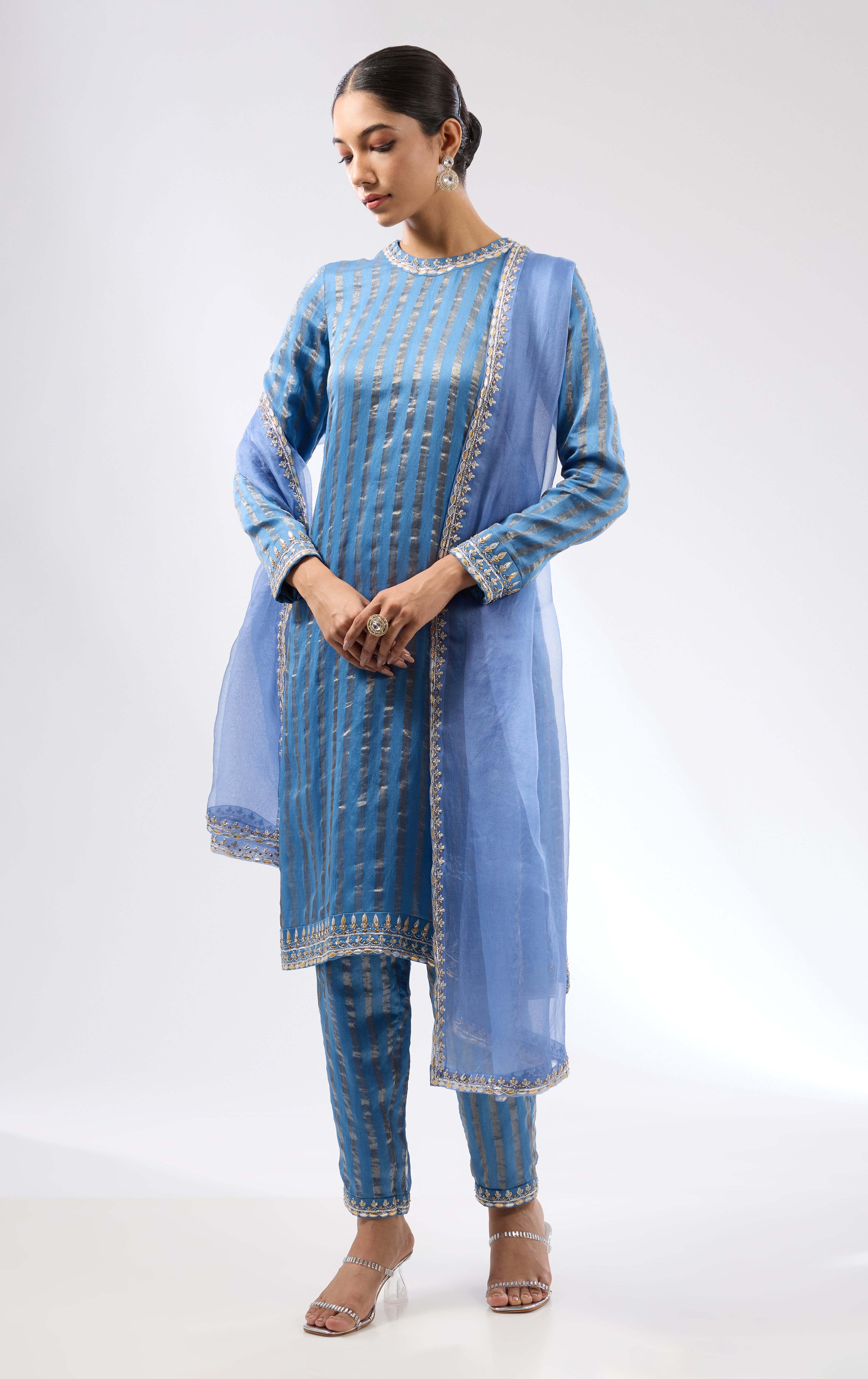 Gota-Patti Border Striped Kurta Set