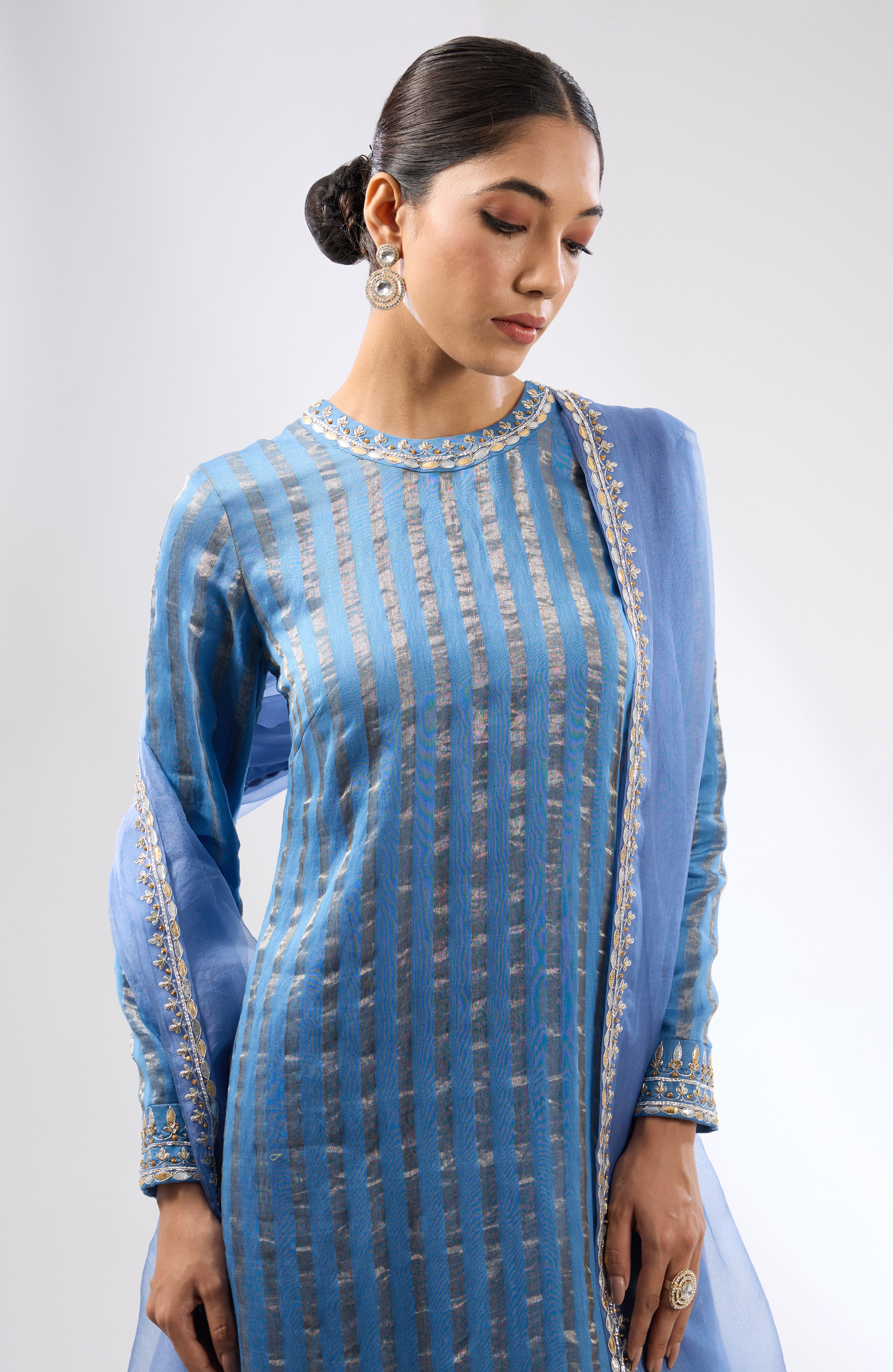 Gota-Patti Border Striped Kurta Set